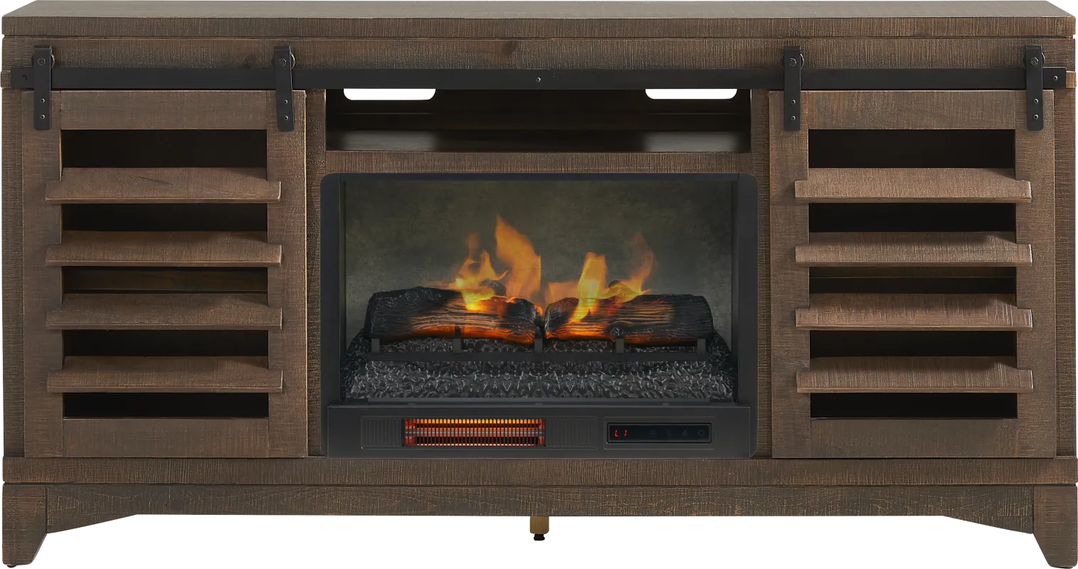 Canoe Creek Brown 66 in. Console with Electric Fireplace