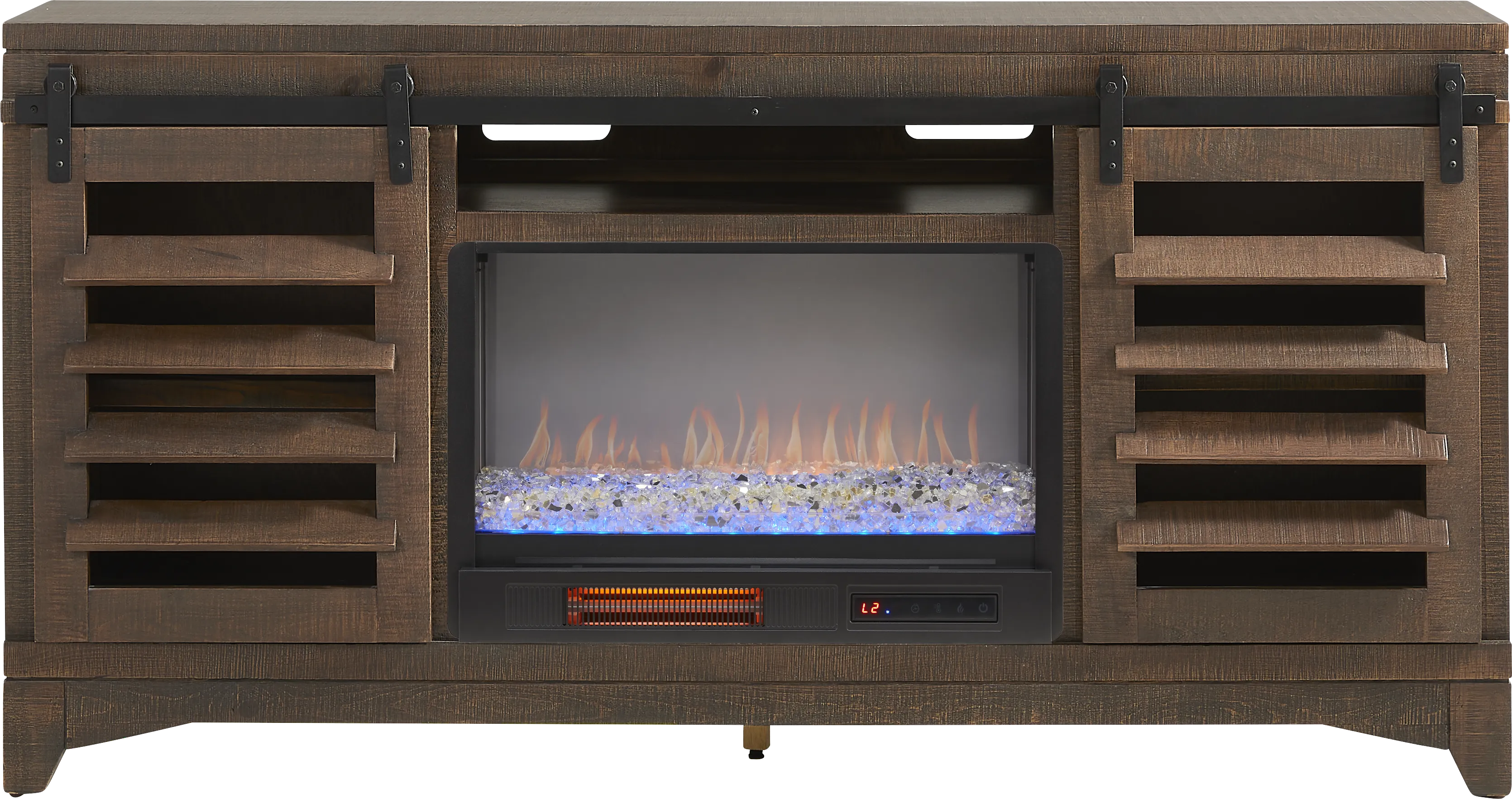 Canoe Creek Brown 66 in. Console with Electric Fireplace - Thumbnail - Image 1