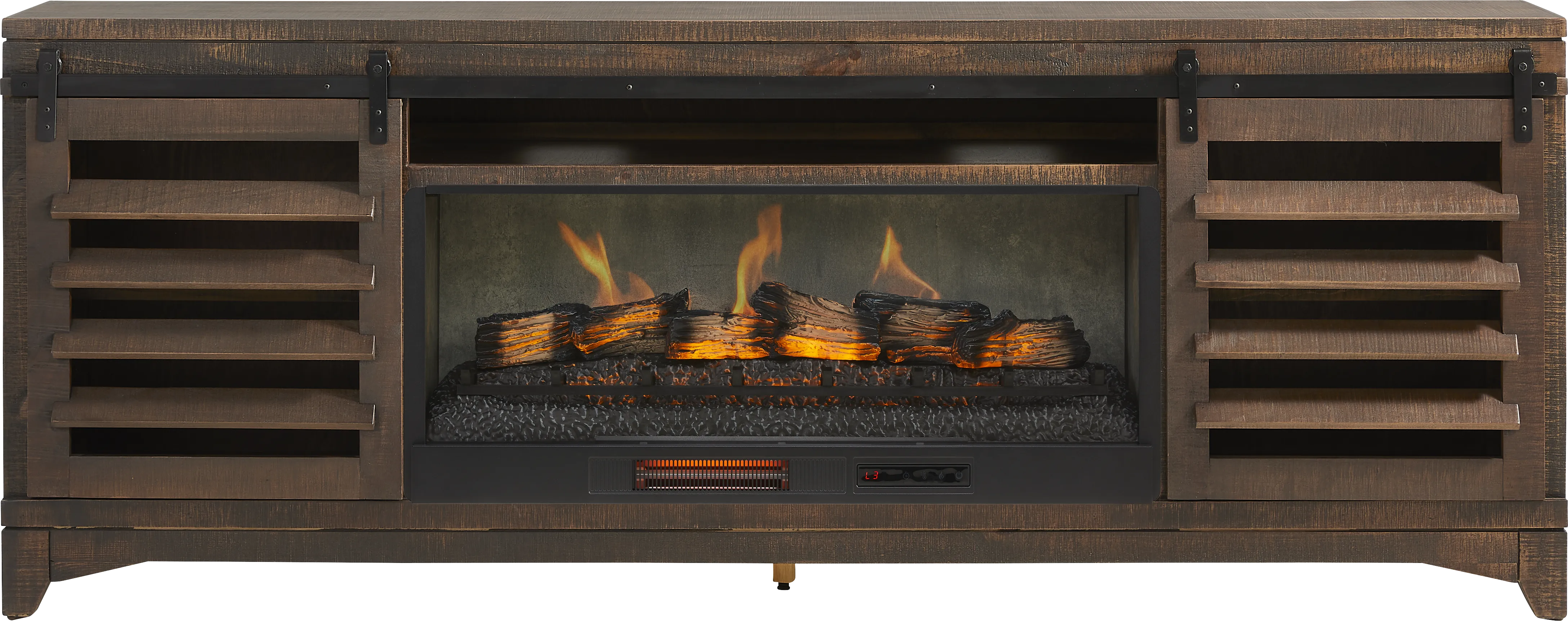 Canoe Creek Brown 88 in. Console with Electric Fireplace - Thumbnail - Image 1