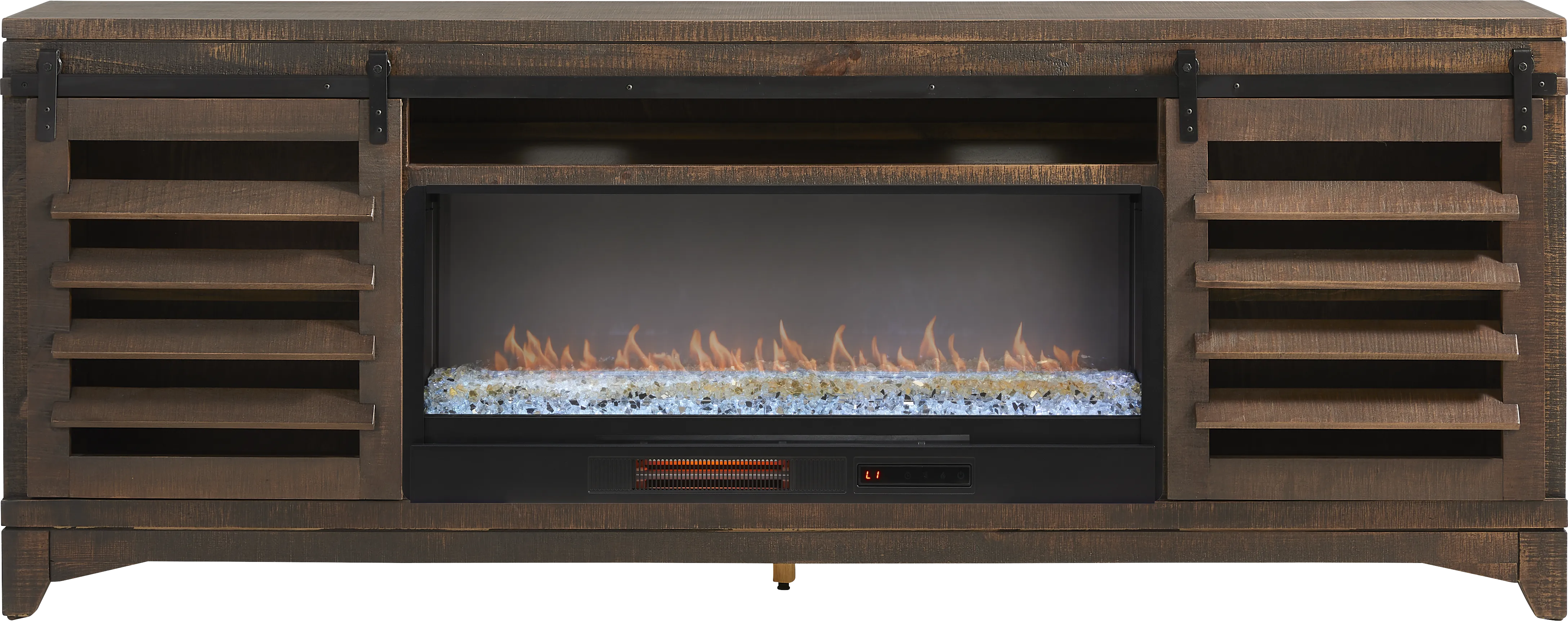 Canoe Creek Brown 88 in. Console with Electric Fireplace - Thumbnail - Image 1