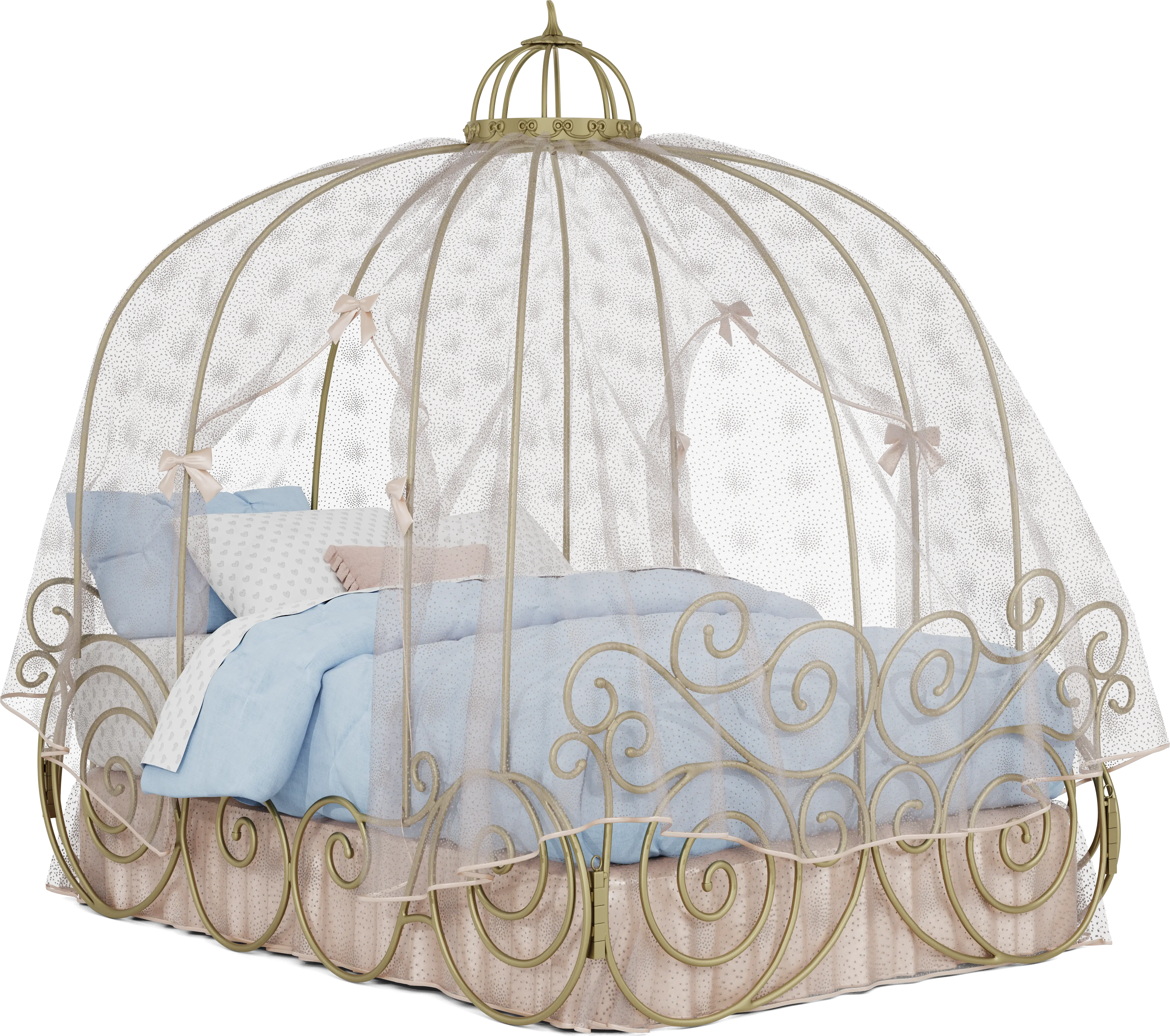 Disney Princess Royal Gold Full Carriage Bed with Pink Canopy and Bed Skirt - Thumbnail - Image 1
