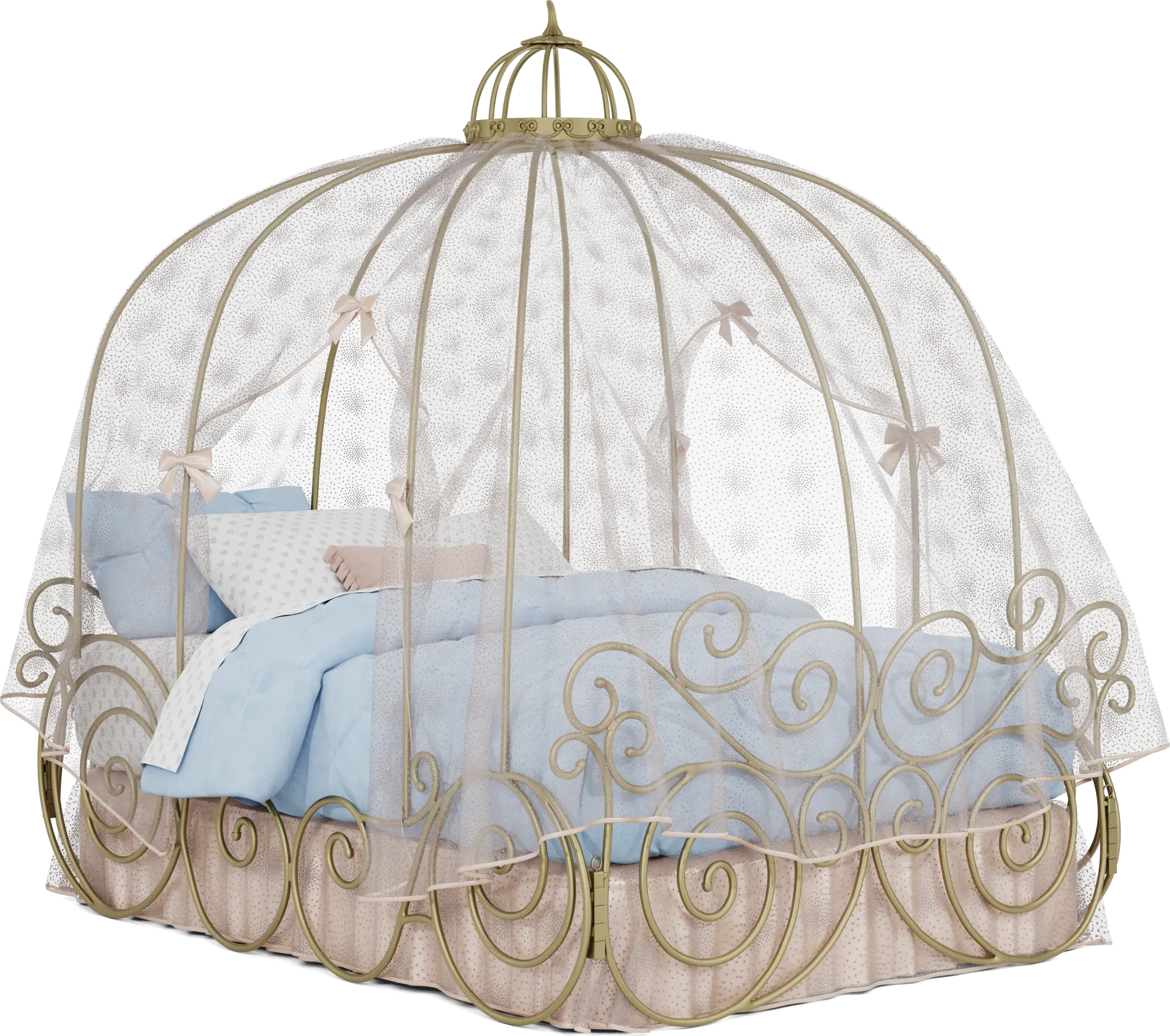 Disney Princess Royal Gold Full Carriage Bed with Pink Canopy and Bed Skirt