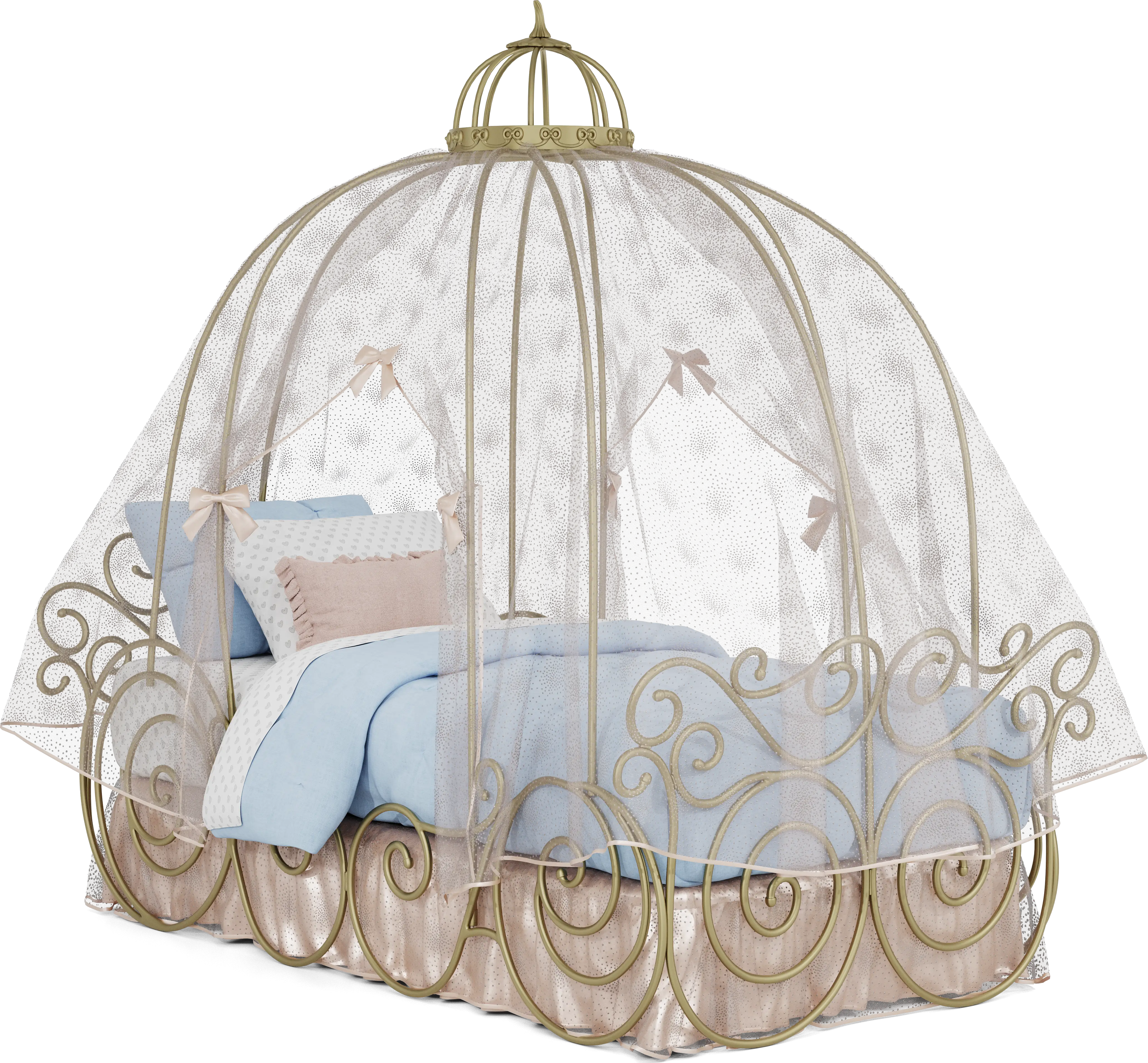 Disney Princess Royal Gold Twin Carriage Bed with Pink Canopy and Bed Skirt - Thumbnail - Image 1