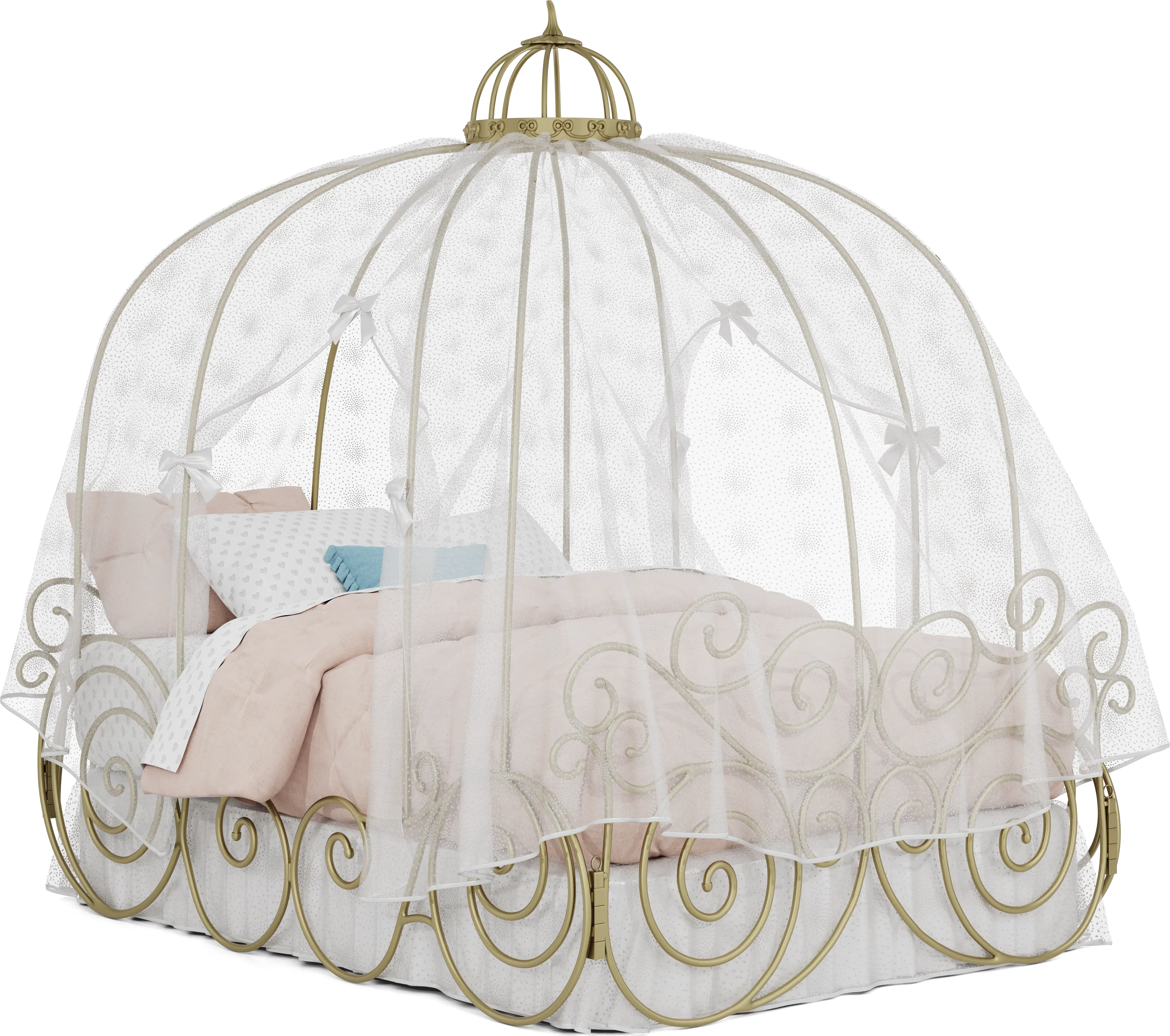Disney Princess Royal Gold Full Carriage Bed with White Canopy and Bed Skirt - Thumbnail - Image 1