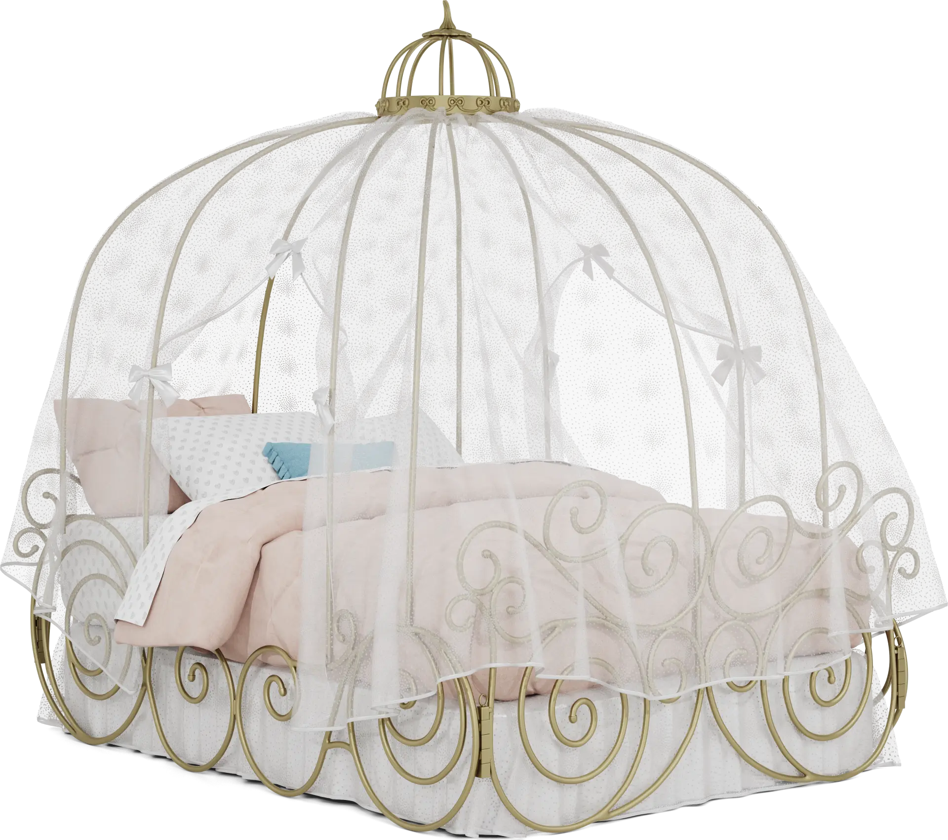 Disney Princess Royal Gold Full Carriage Bed with White Canopy and Bed Skirt