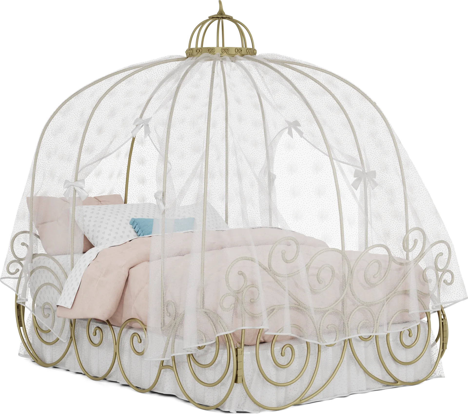 Disney Princess Royal Gold Full Carriage Bed with White Canopy and Bed Skirt - Image 1