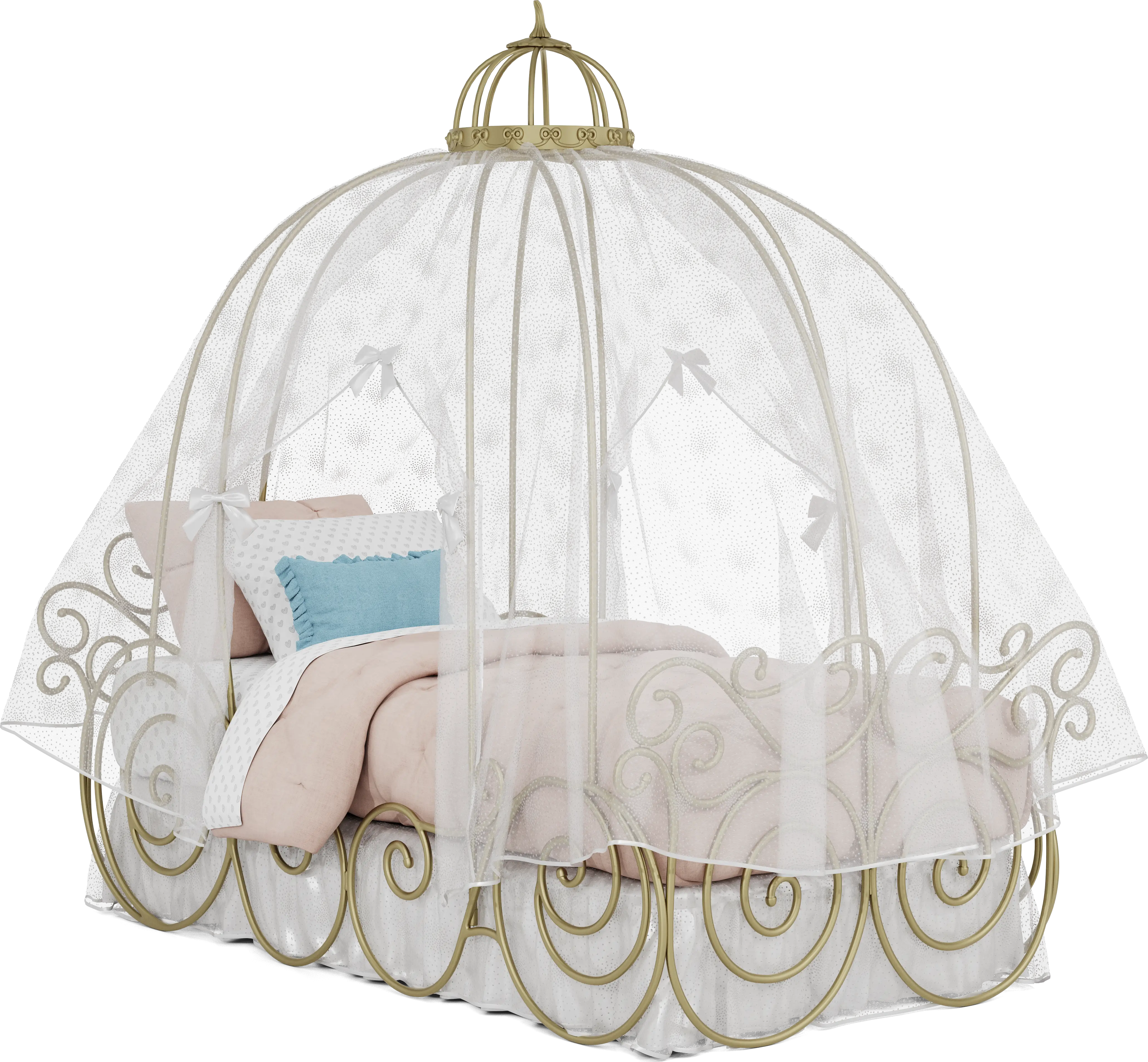 Disney Princess Royal Gold Twin Carriage Bed with White Canopy and Bed Skirt - Thumbnail - Image 1