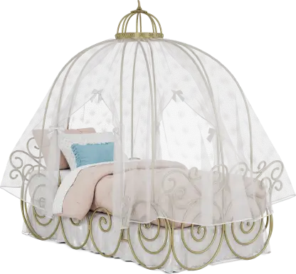 Disney Princess Royal Gold Twin Carriage Bed with White Canopy and Bed Skirt
