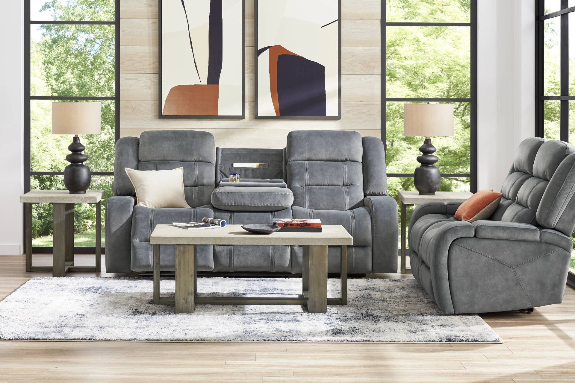 McKinley Graphite 7 Pc Reclining Living Room full room