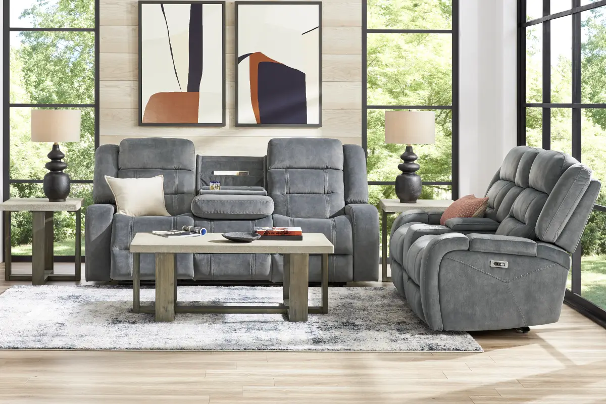 Mckinley 7 Pc Graphite Gray Microfiber Power Reclining Living Room Set ...