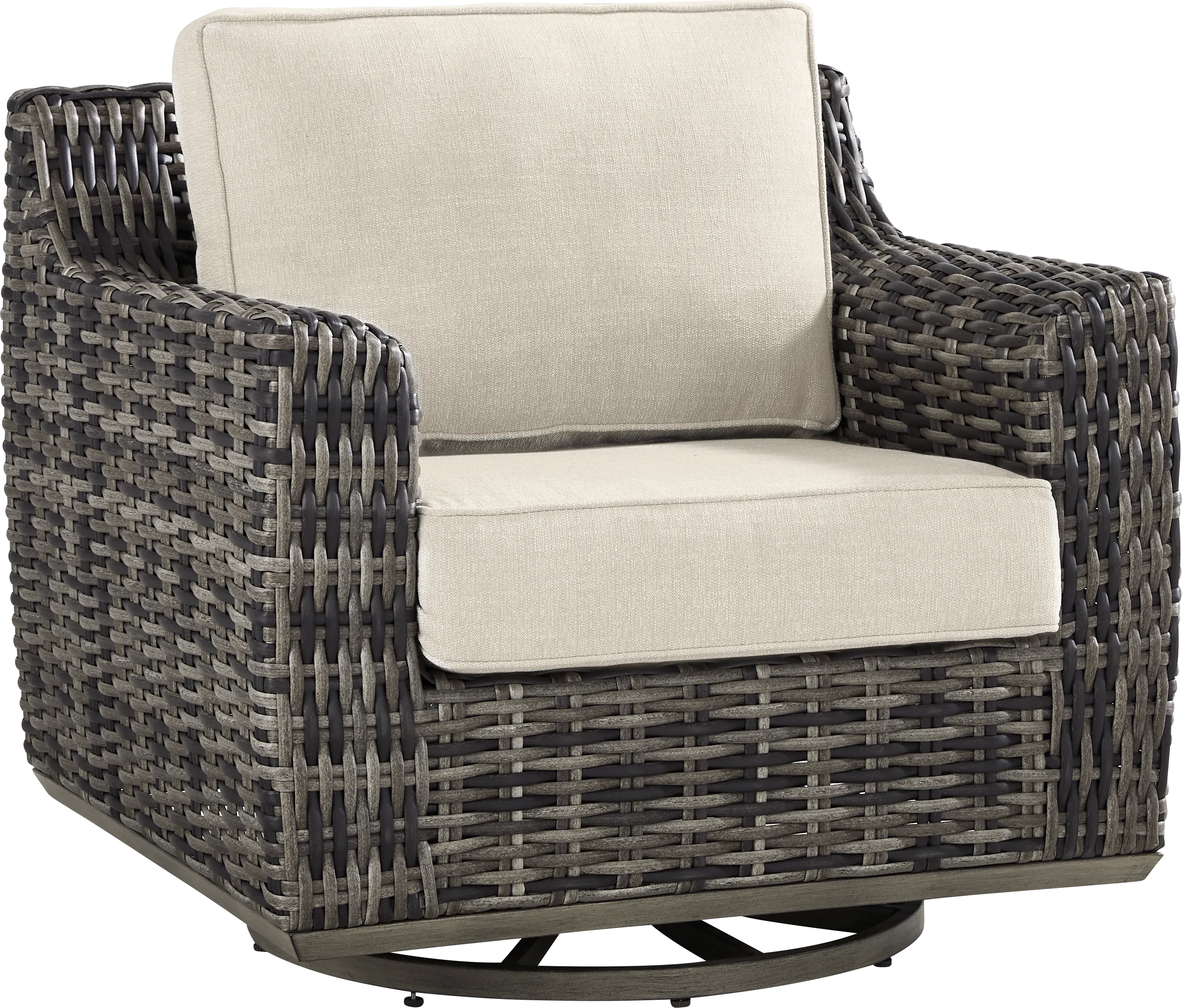 Montecello Gray Outdoor Swivel Club Chair with Twine Cushions - Thumbnail - Image 1