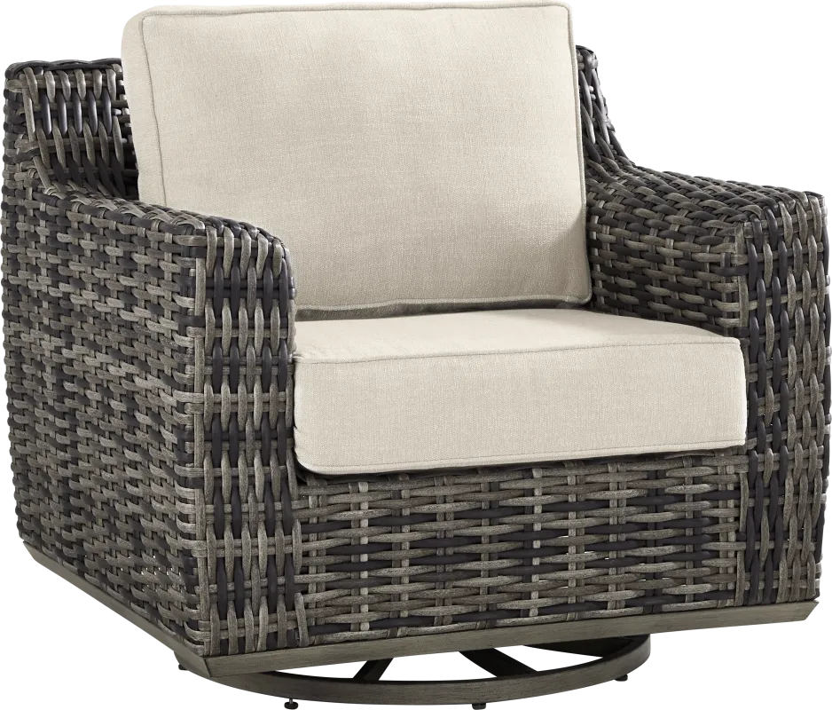 Montecello Gray Outdoor Swivel Club Chair with Twine Cushions