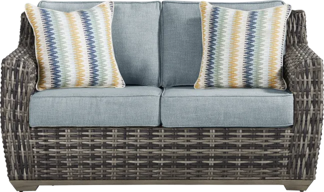 Montecello Gray Outdoor Loveseat with Azure Cushions
