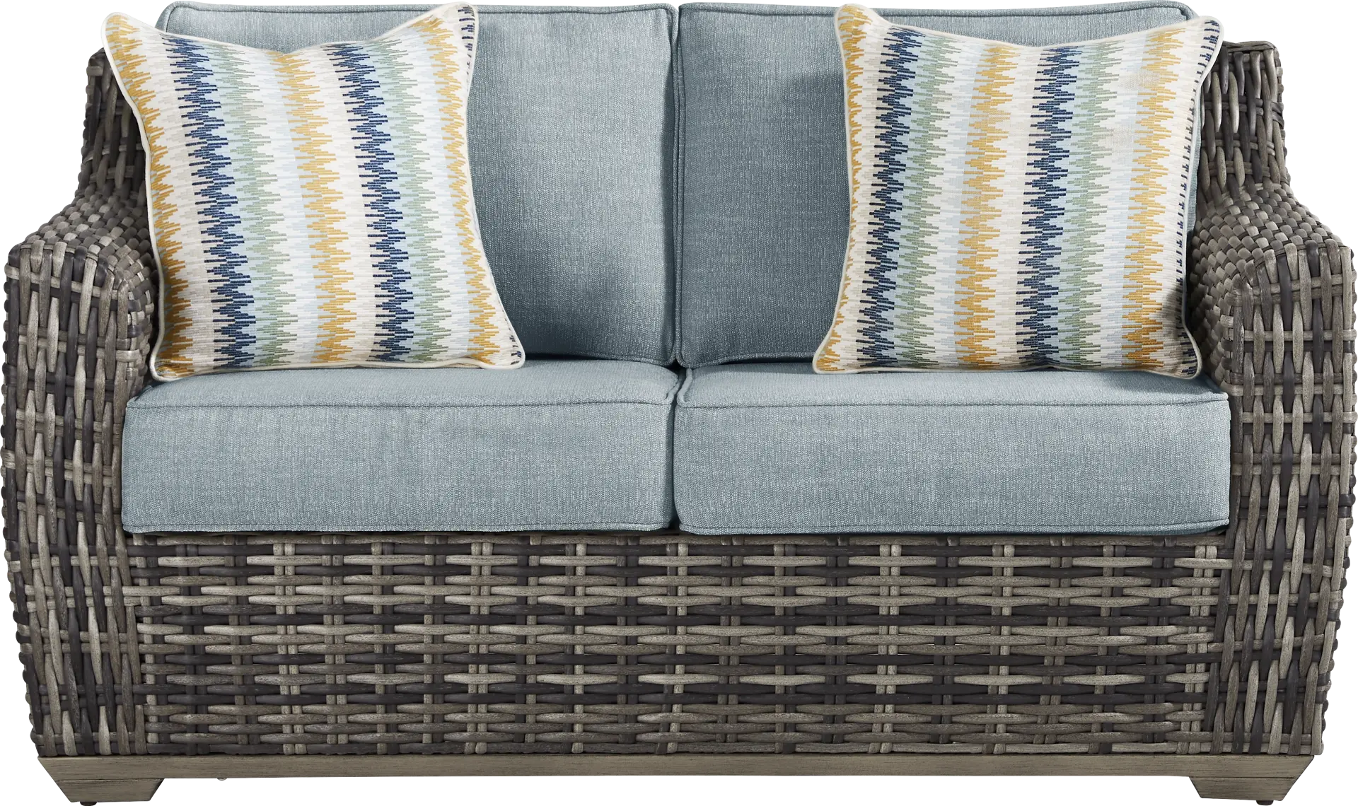 Montecello Gray Outdoor Loveseat with Azure Cushions