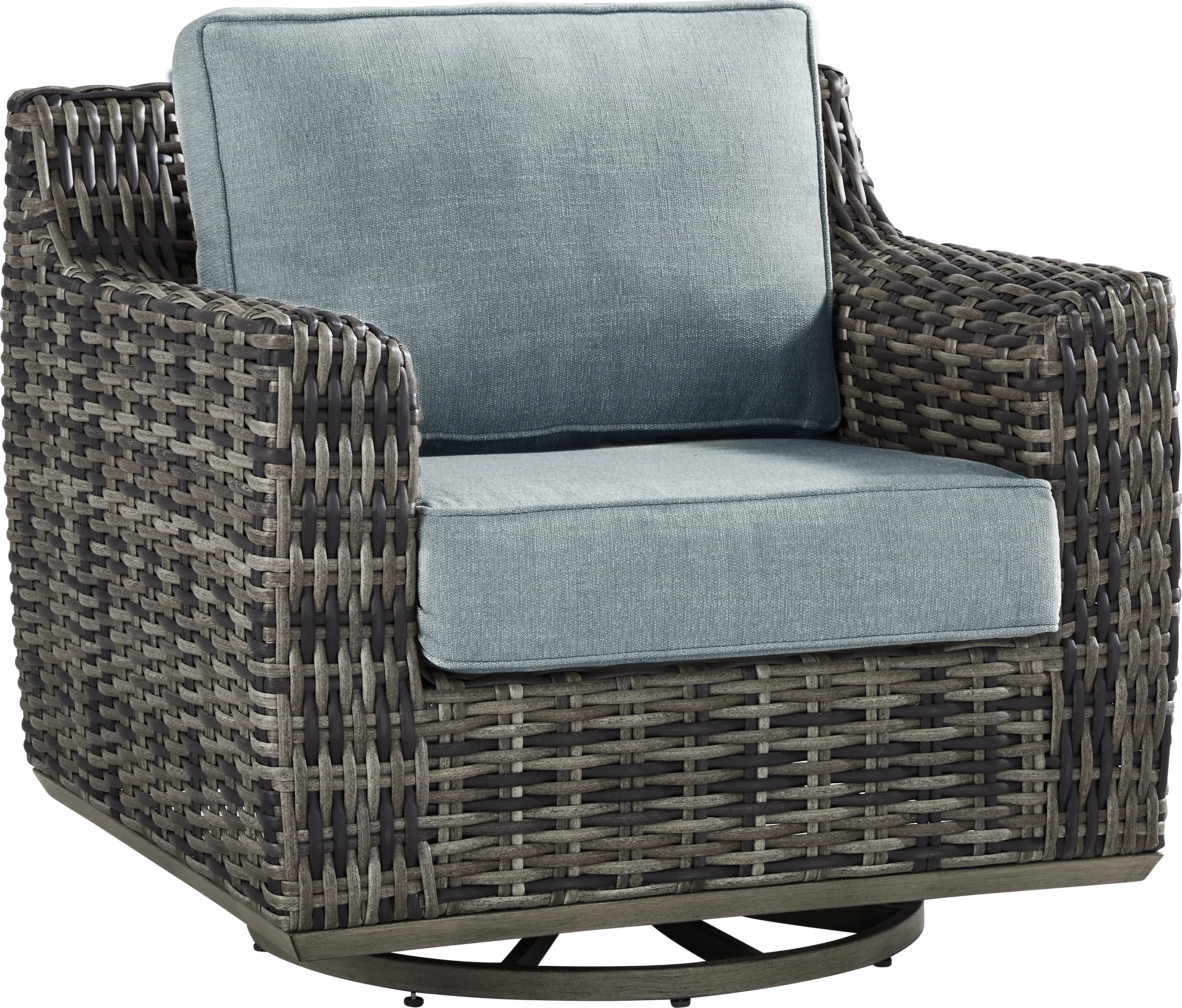 Montecello Gray 5 Pc Outdoor Swivel Chat Set with Azure Cushions - Thumbnail - Image 2