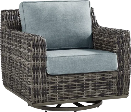 Montecello Gray Outdoor Swivel Club Chair with Azure Cushions