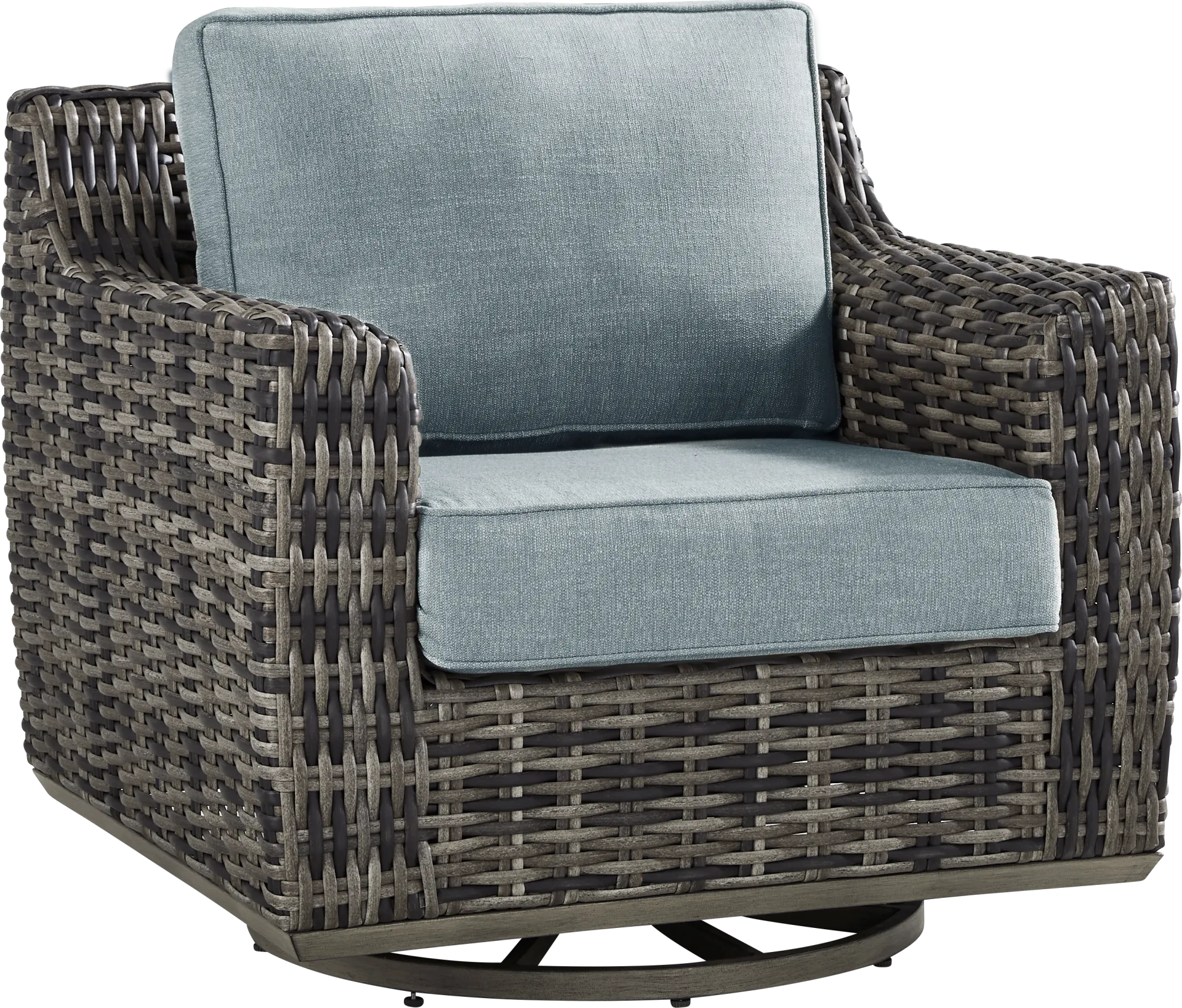 Montecello Gray Outdoor Swivel Club Chair with Azure Cushions - Image 1