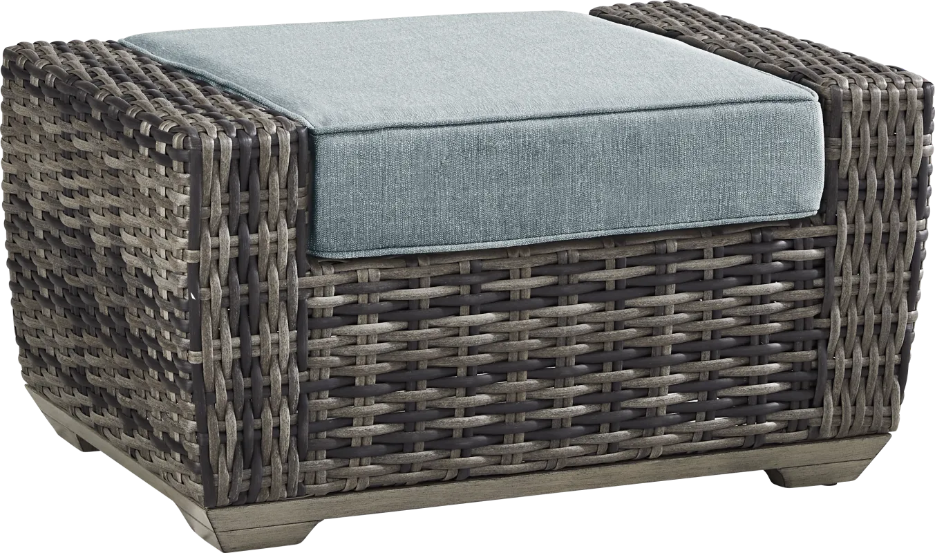 Montecello Gray Outdoor Ottoman with Azure Cushion