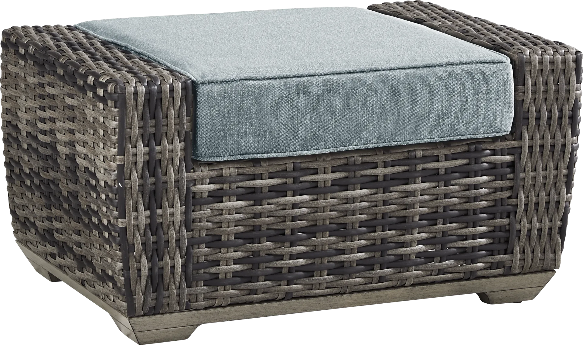Montecello Gray Outdoor Ottoman with Azure Cushion - Image 1