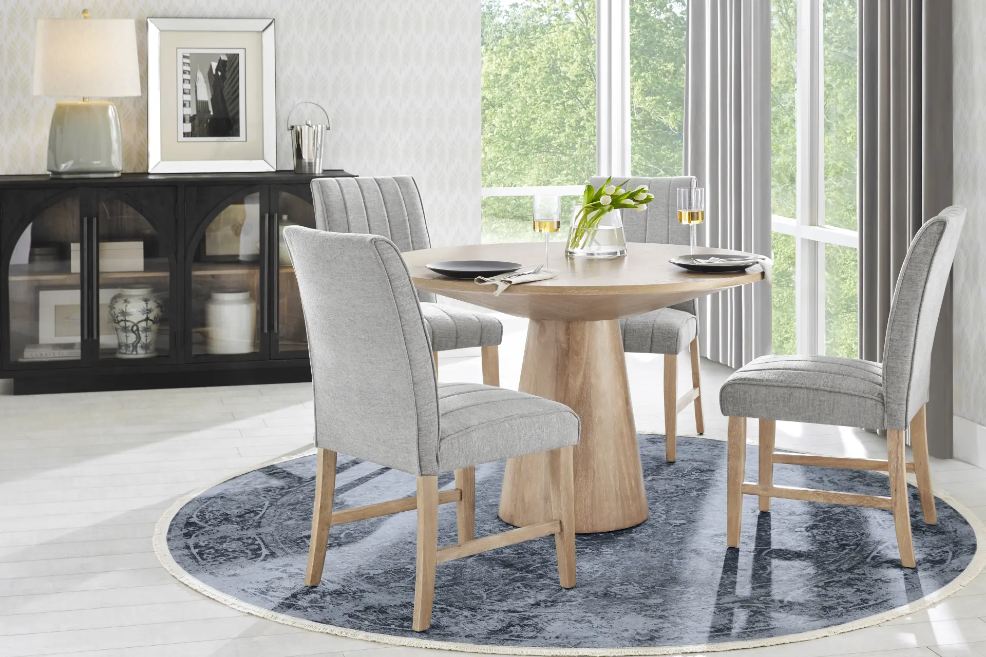 Kendall Natural 5 Pc 48" Round Dining Room with Gray Side Chairs