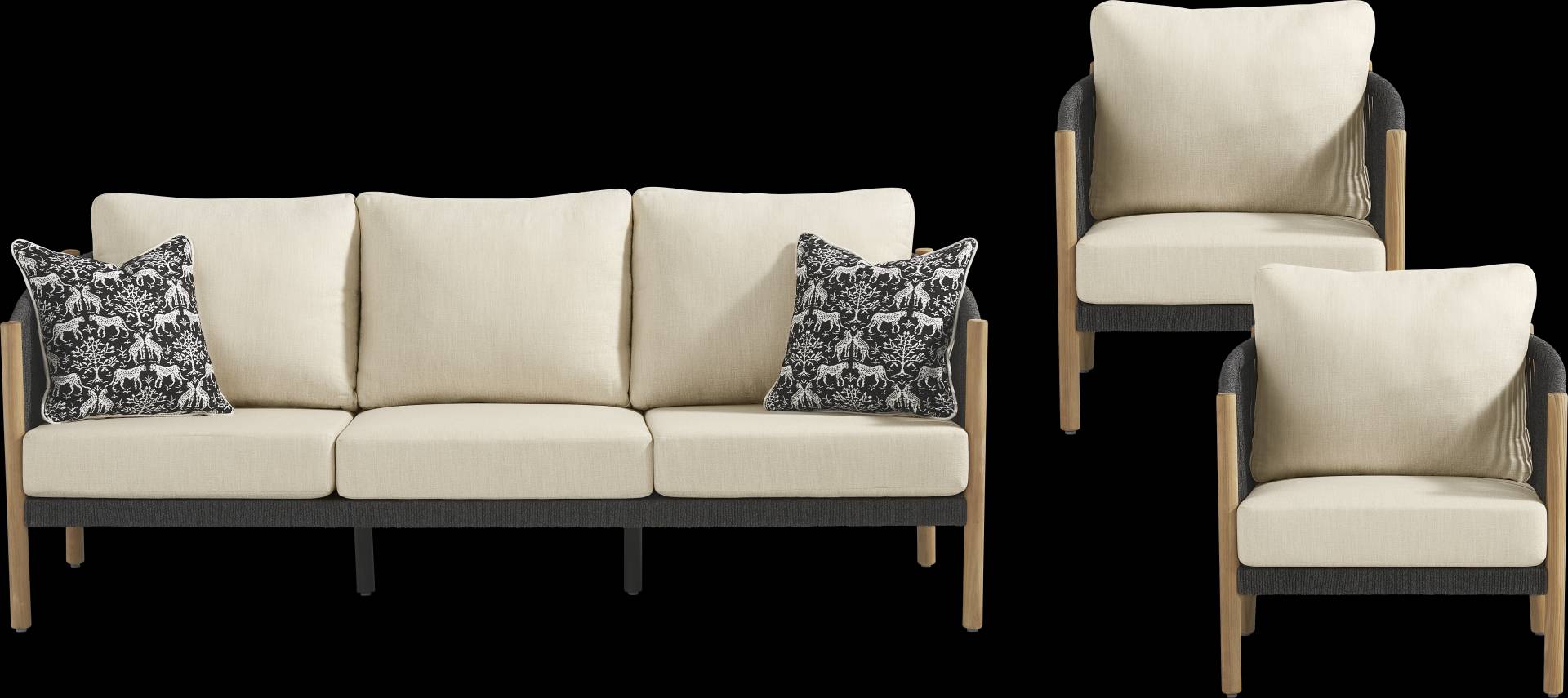 Koda Charcoal 3 Pc Outdoor Seating Set full room