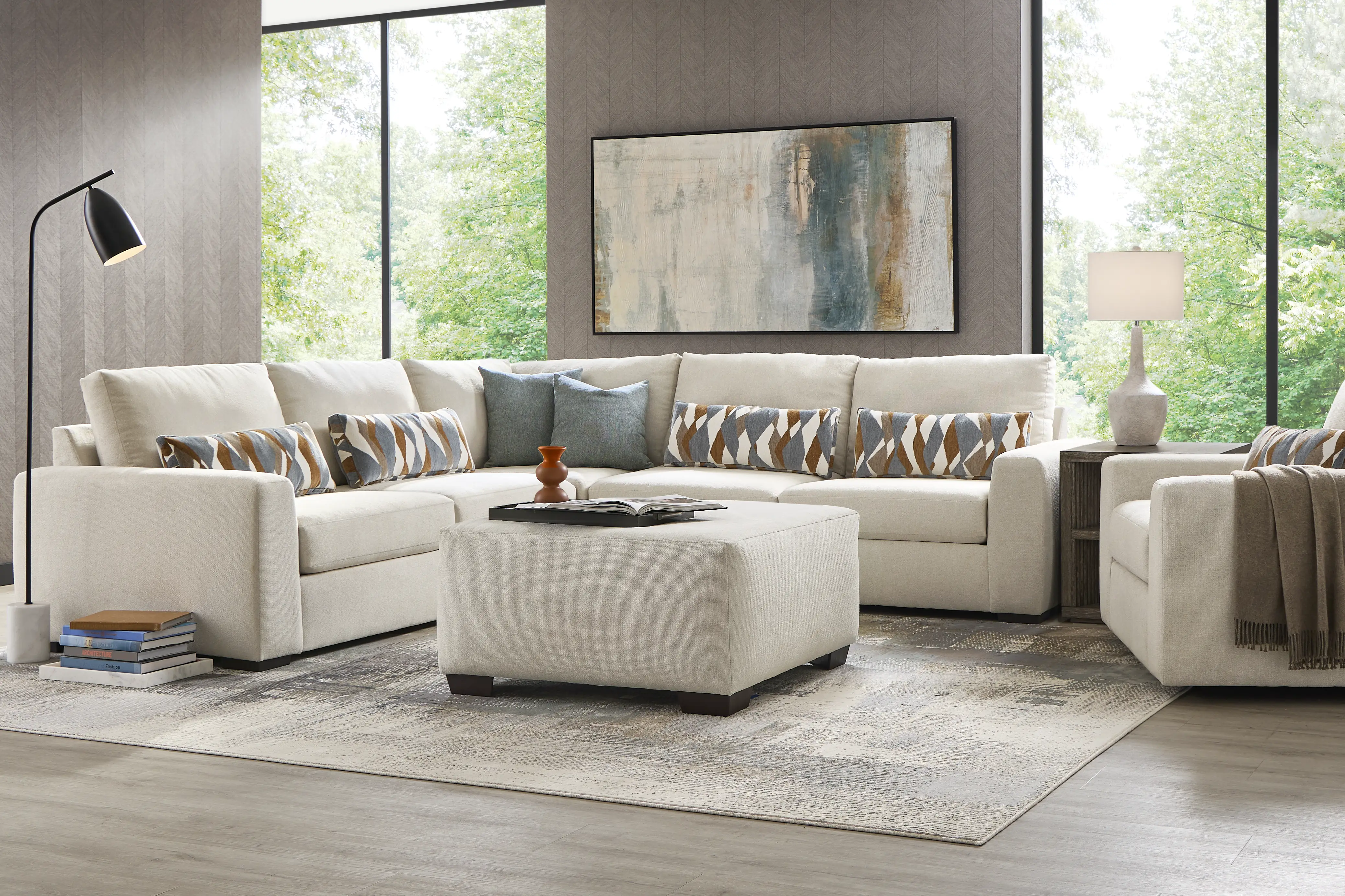 Alexander 4 Pc Ivory Beige Chenille Fabric Living Room Set With 3