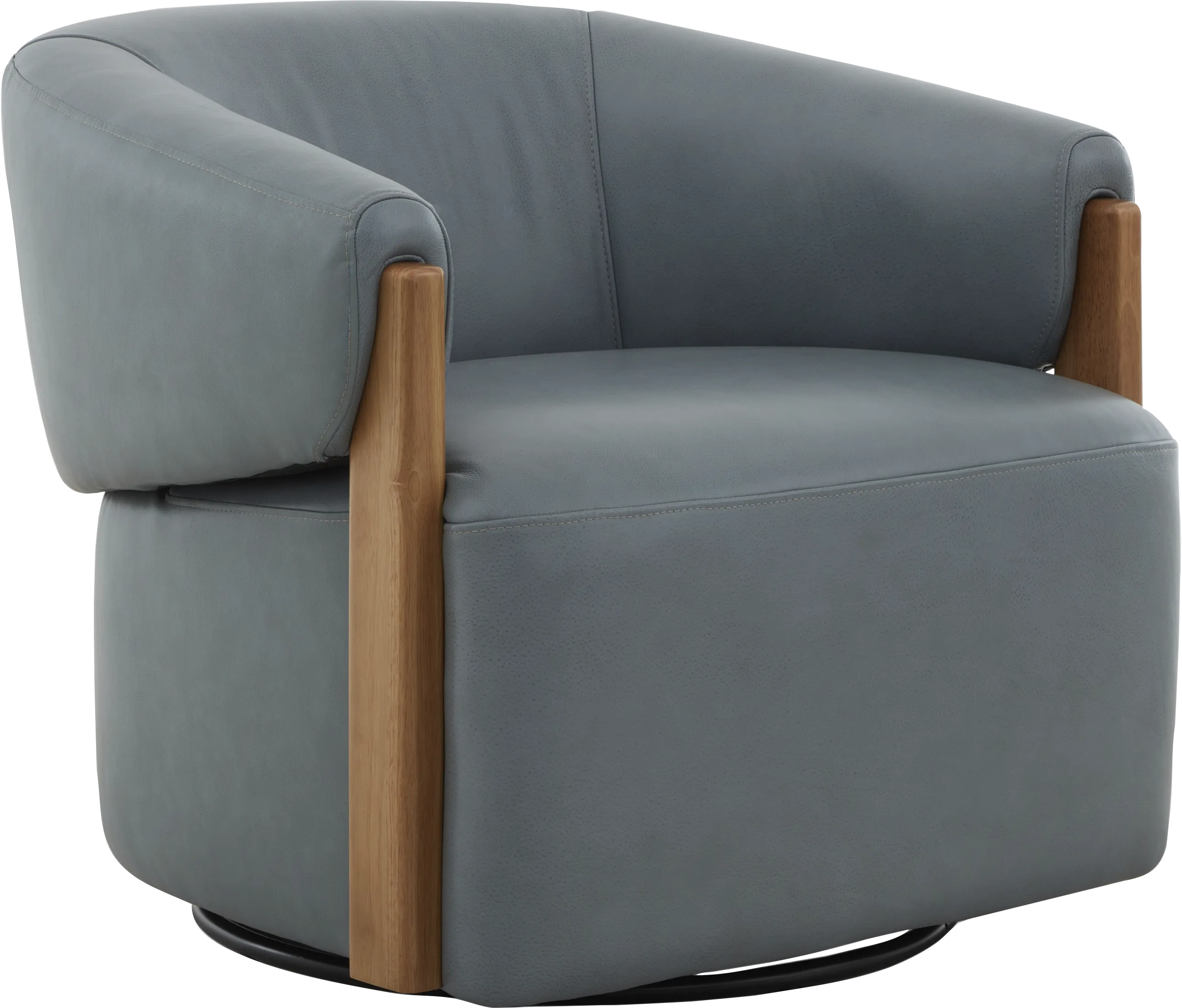 Angelini Blue Leather Swivel Chair - Thumbnail - Image 1