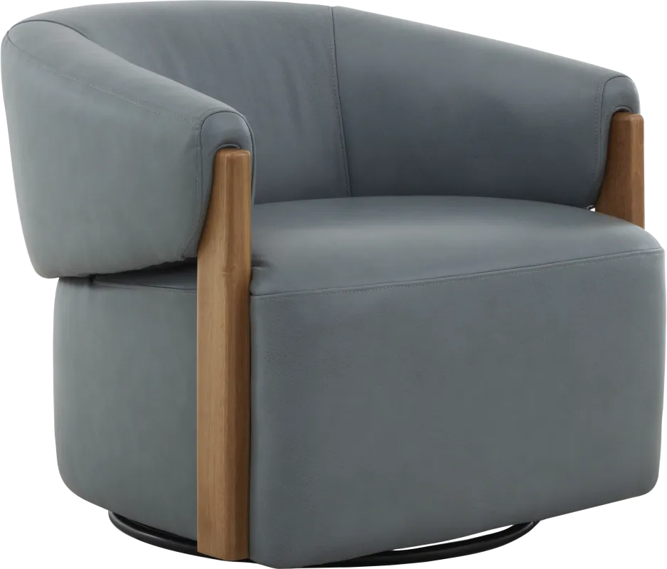 Angelini Blue Leather Swivel Chair