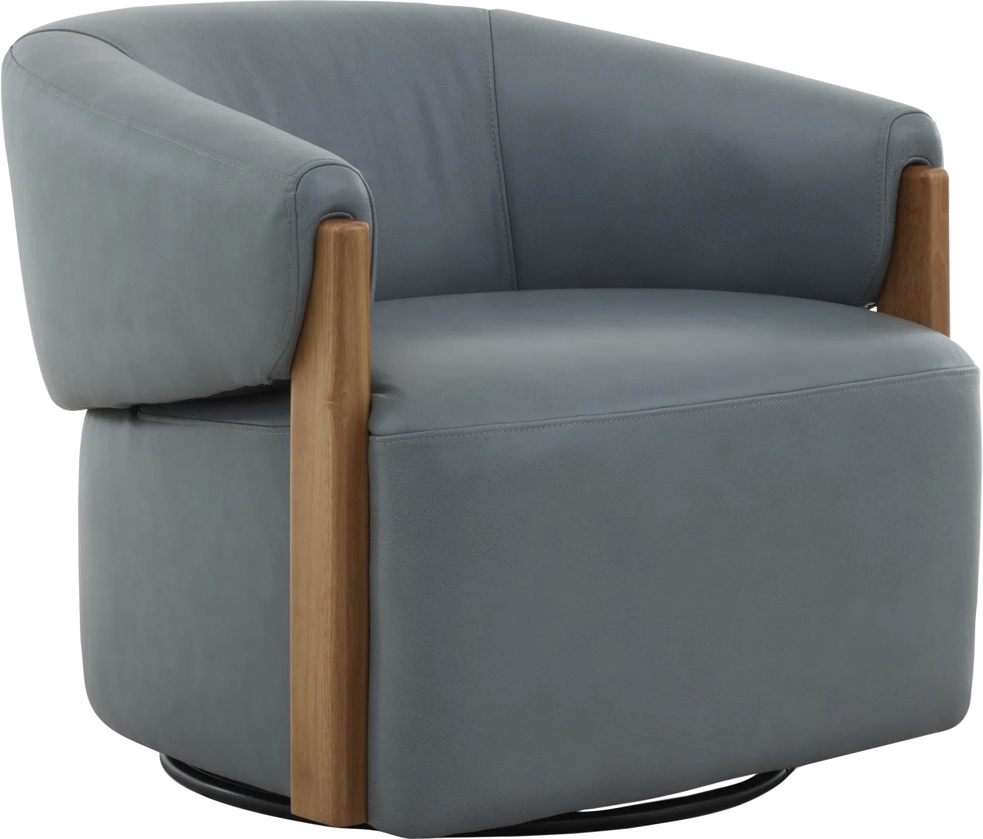 Angelini Blue Leather Swivel Chair - Image 1