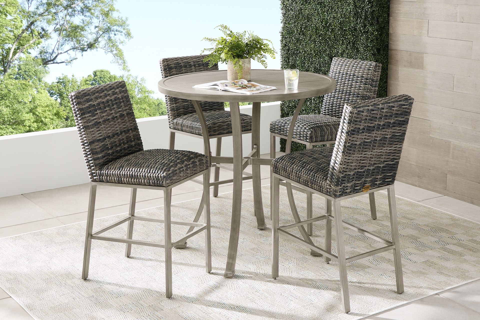 Montecello Gray 5 Pc Round Outdoor Bar Height Dining Set - Image 1
