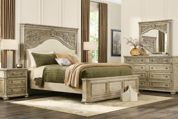 Lowell Taupe 7 Pc Queen Upholstered Bedroom