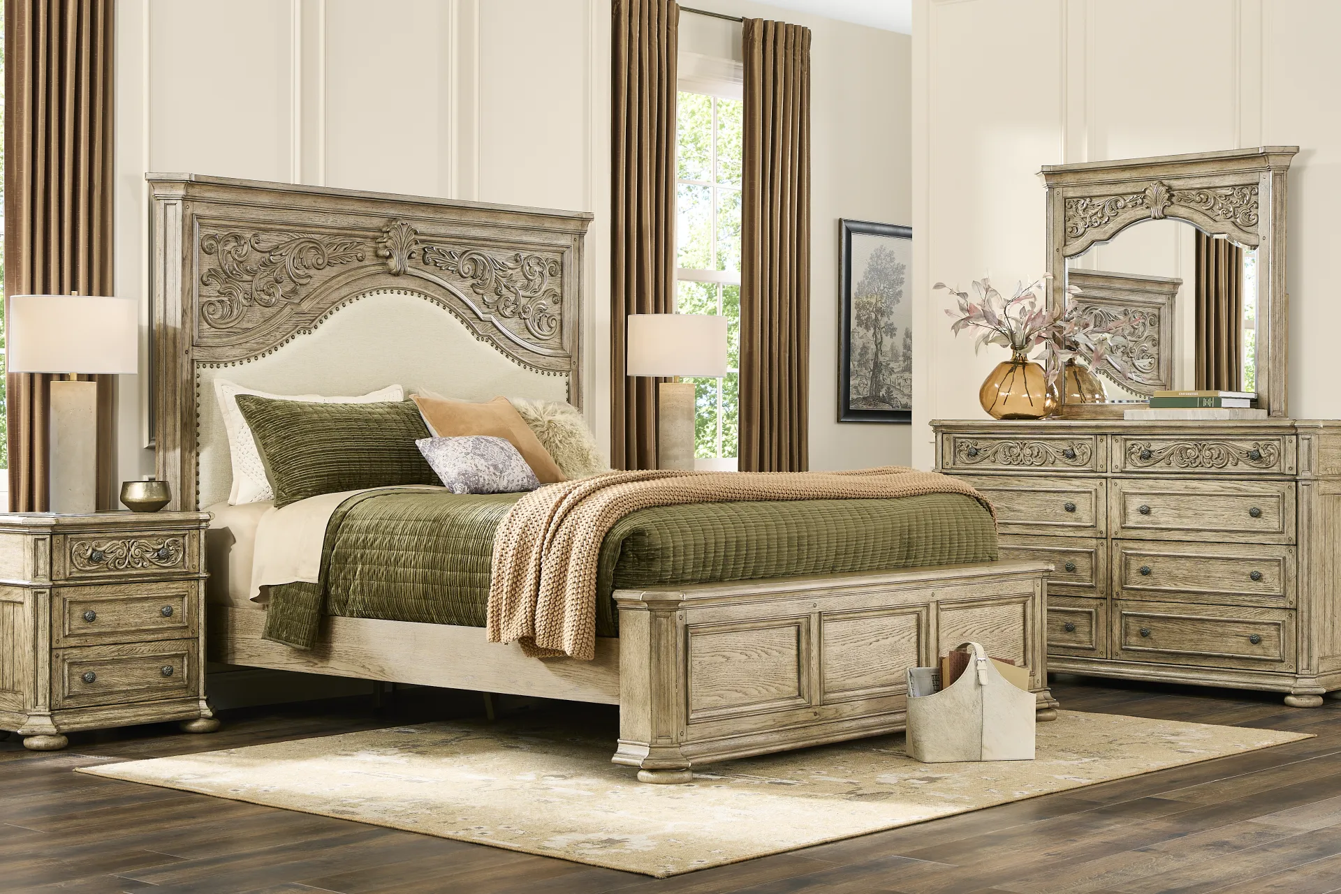 Lowell Taupe 7 Pc Queen Upholstered Bedroom - Image 1