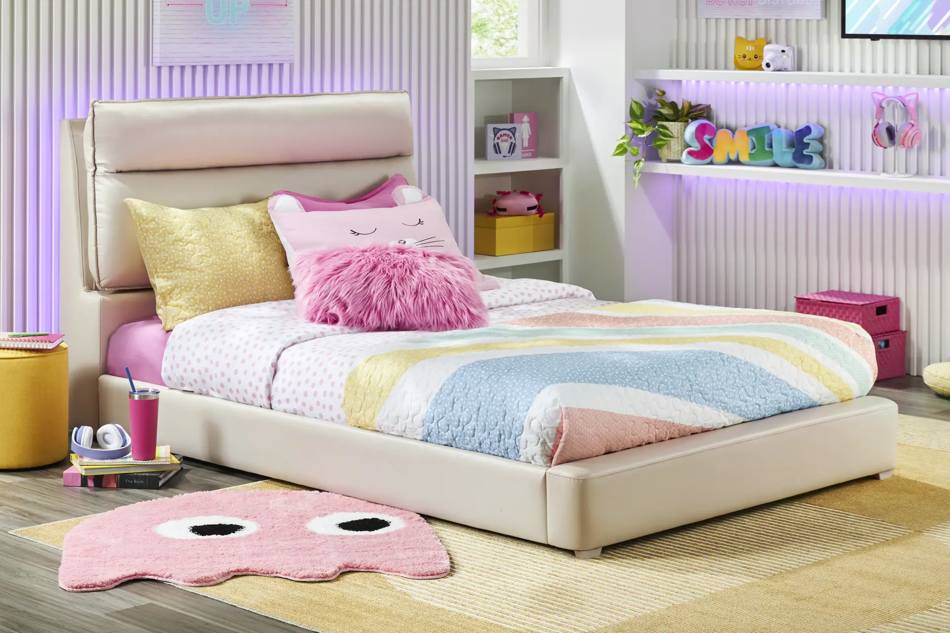 Kids Cloud9 Cream Full Upholstered Bed