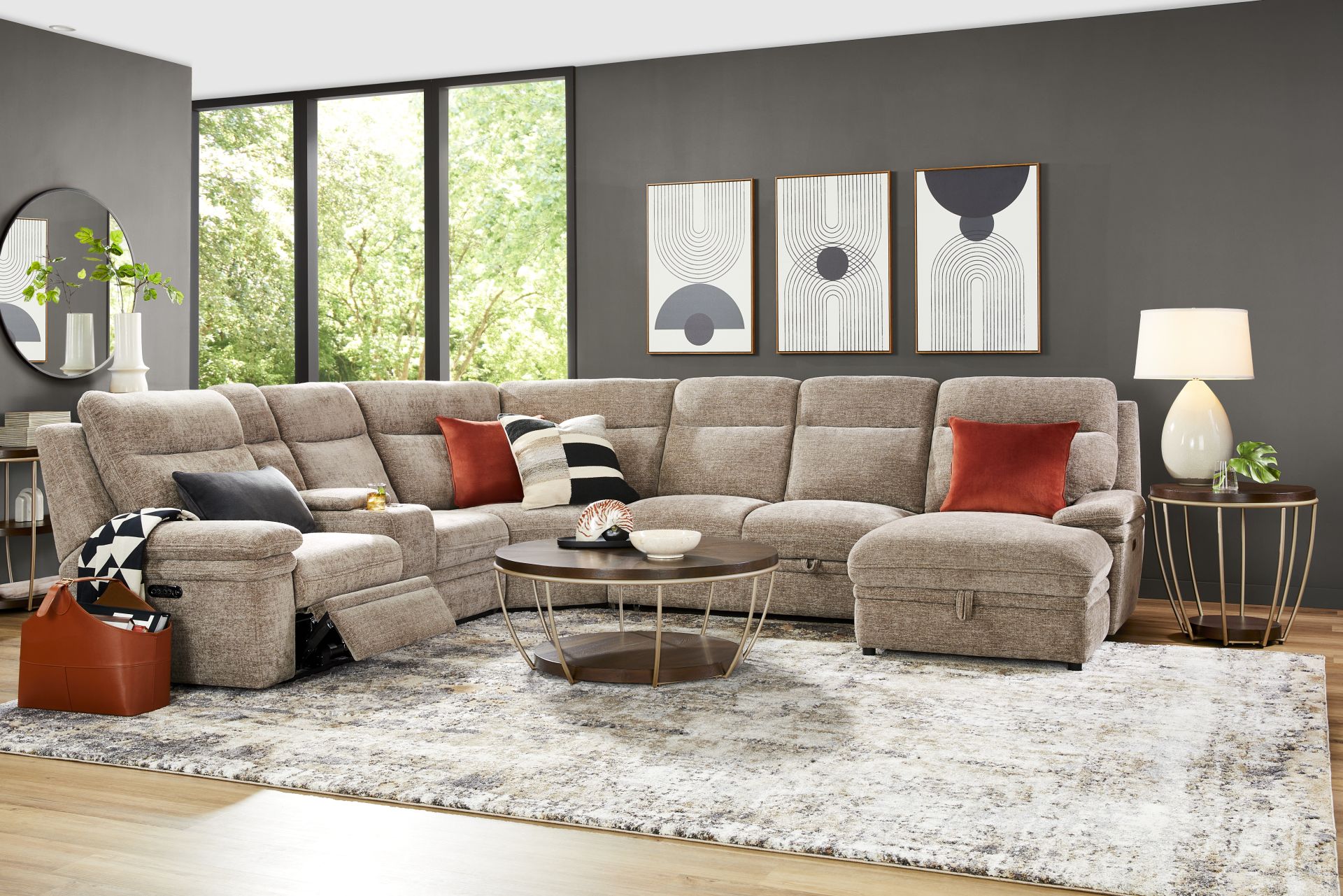 Anaheim Latte 6 Pc Dual Power Reclining Sectional - Image 1