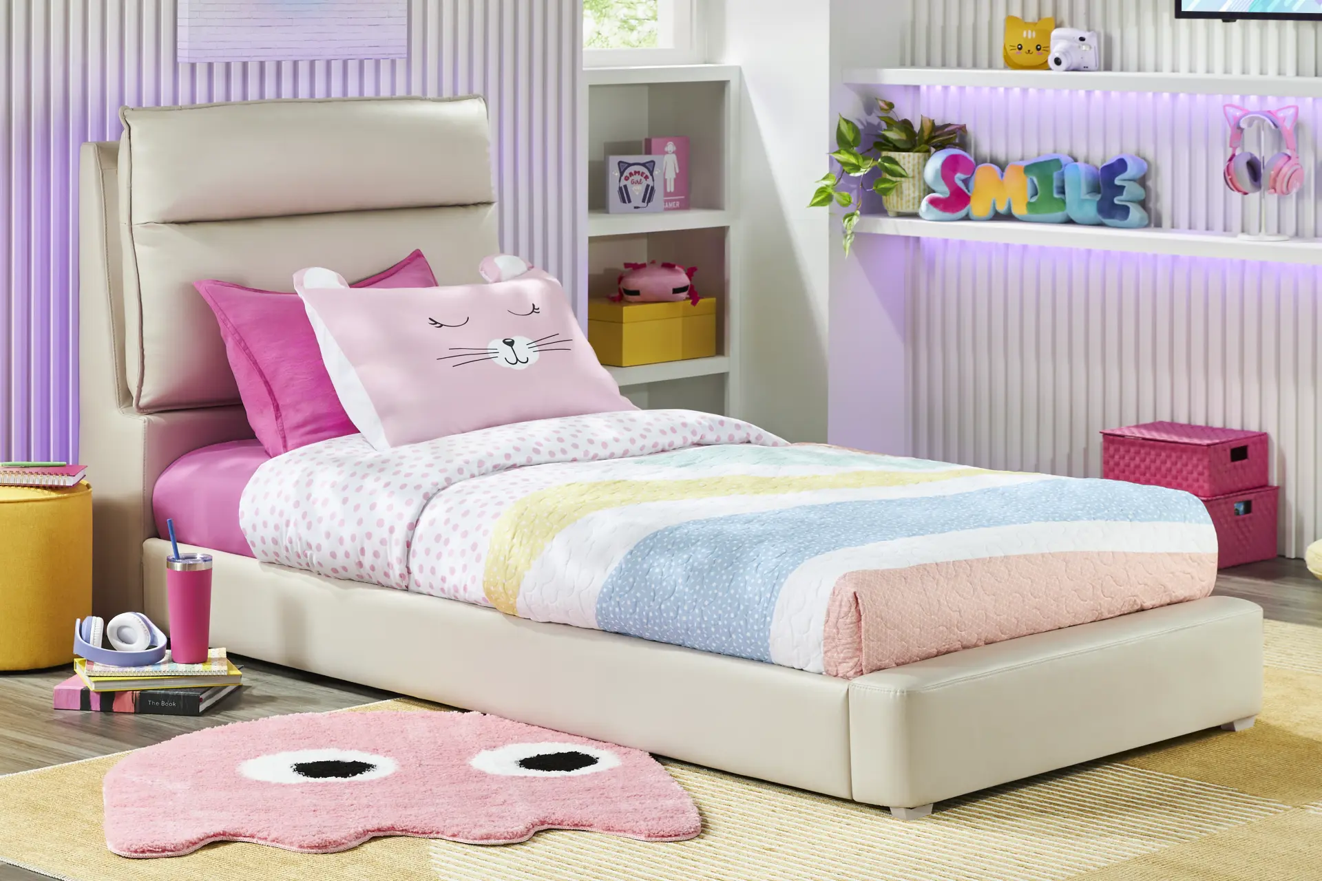 Kids Cloud9 Cream Twin Upholstered Bed