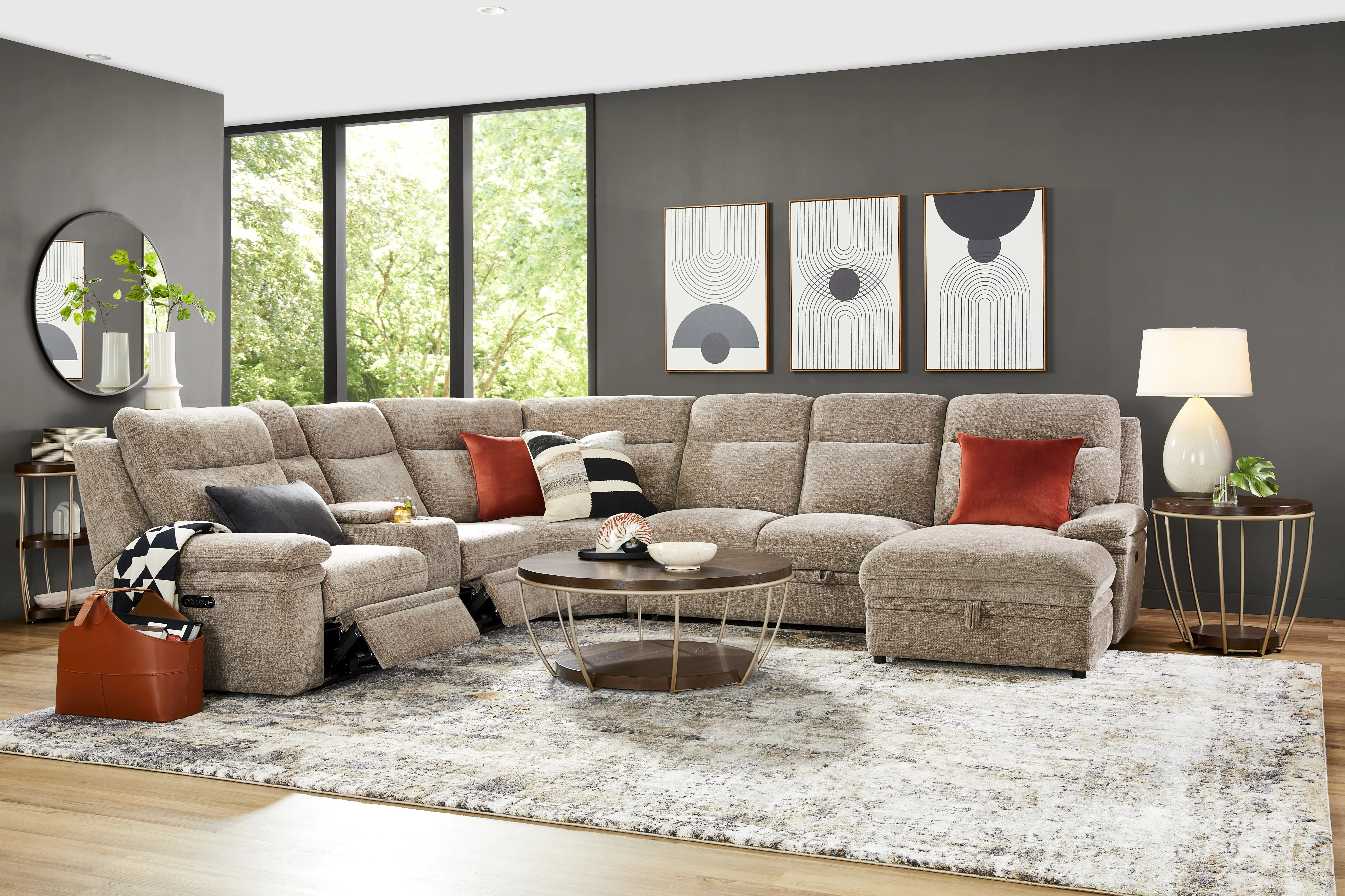 Anaheim Latte 6 Pc Dual Power Reclining Sleeper Sectional - Thumbnail - Image 2