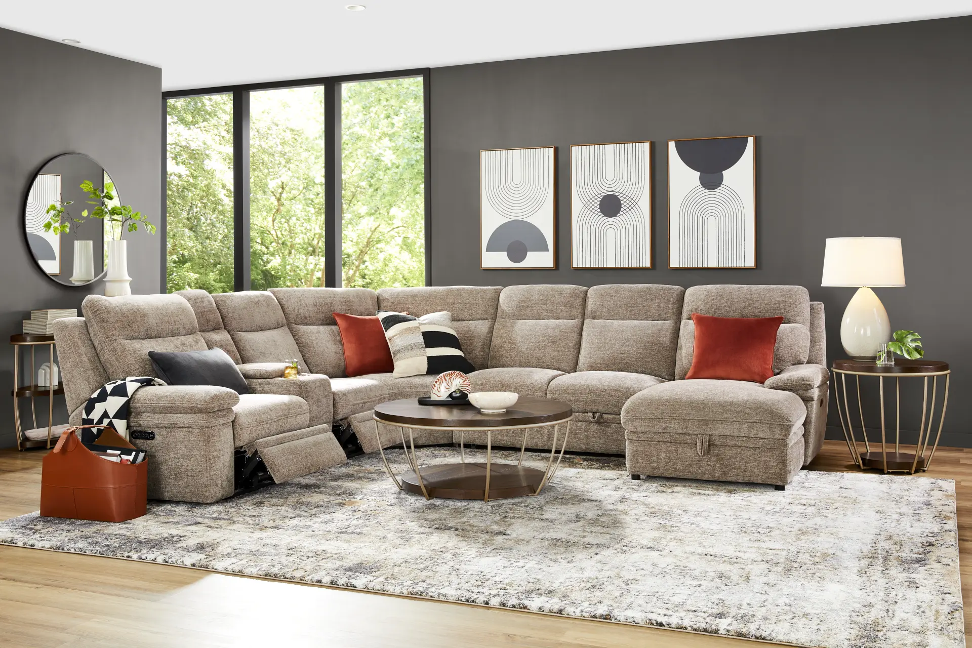 Anaheim Latte 6 Pc Dual Power Reclining Sleeper Sectional