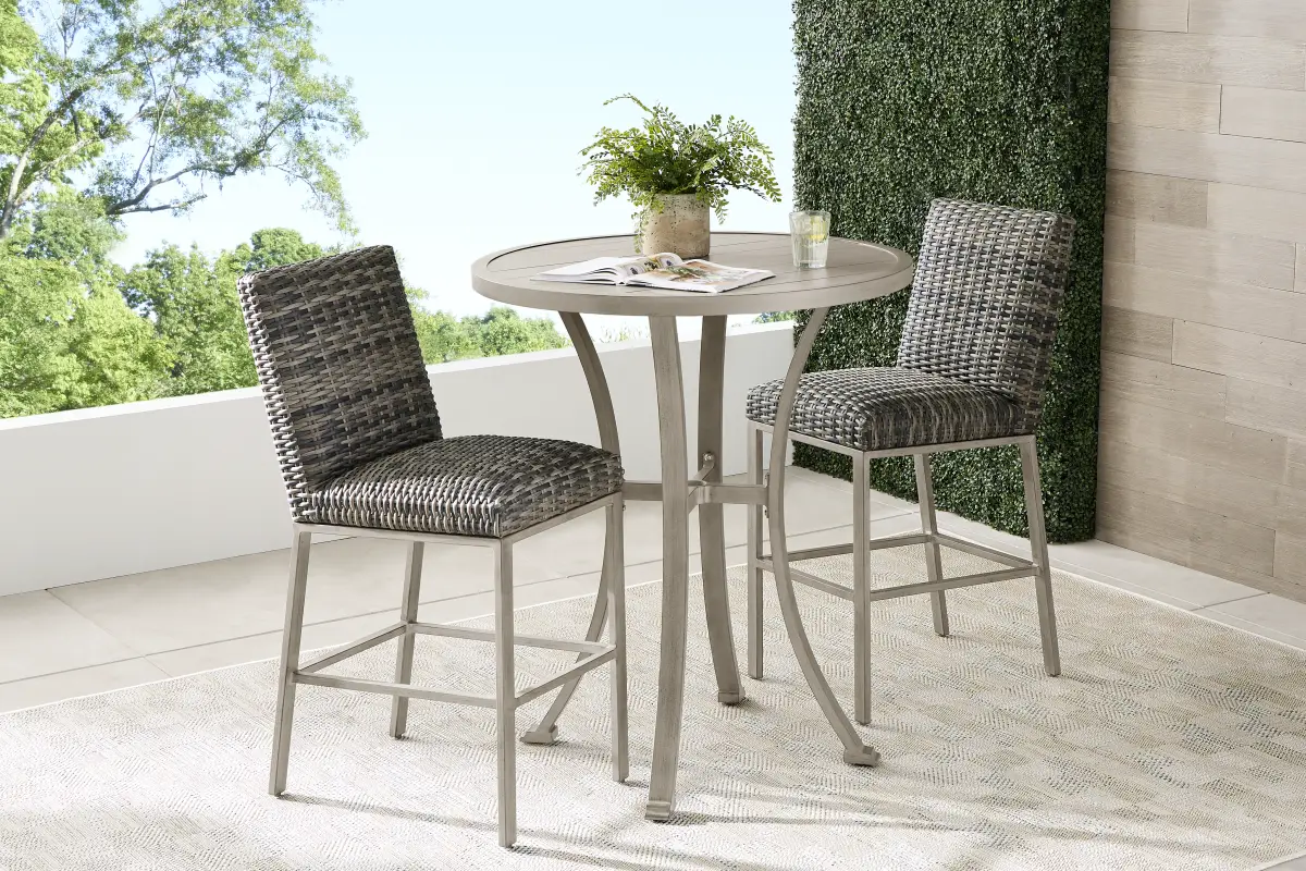 Montecello Gray 3 Pc Round Outdoor Bar Height Dining Set
