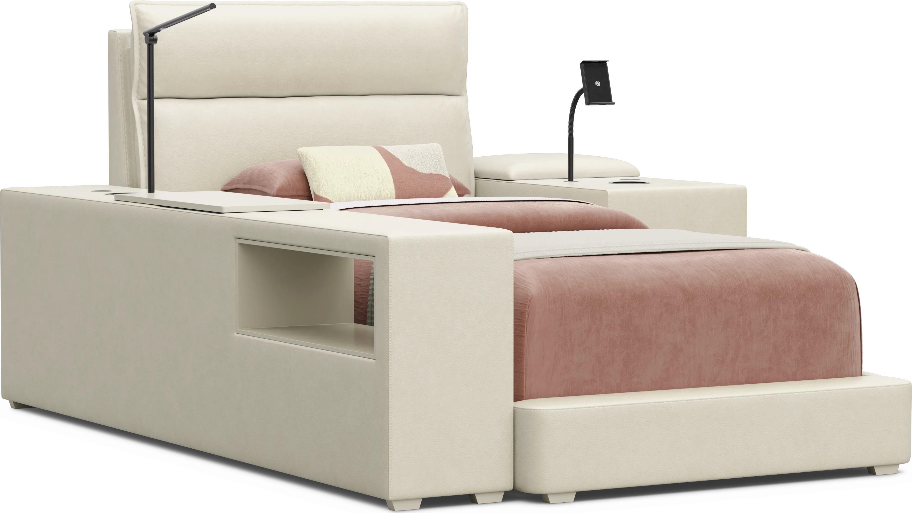 Kids Cloud9 Cream Twin Upholstered Bed with Nightstand and Bookcase - Thumbnail - Image 1