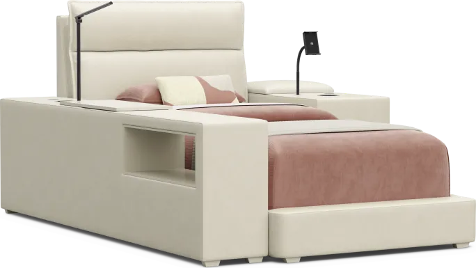 Kids Cloud9 Cream Twin Upholstered Bed with Nightstand and Bookcase