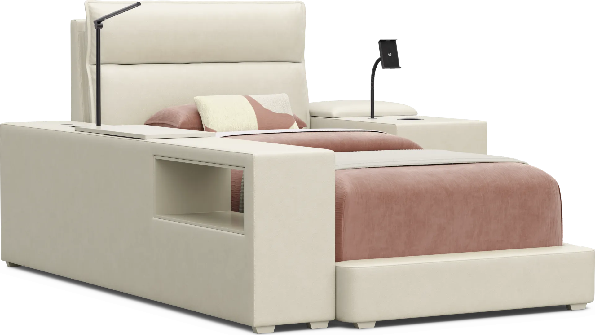 Kids Cloud9 Cream Twin Upholstered Bed with Nightstand and Bookcase - Image 1