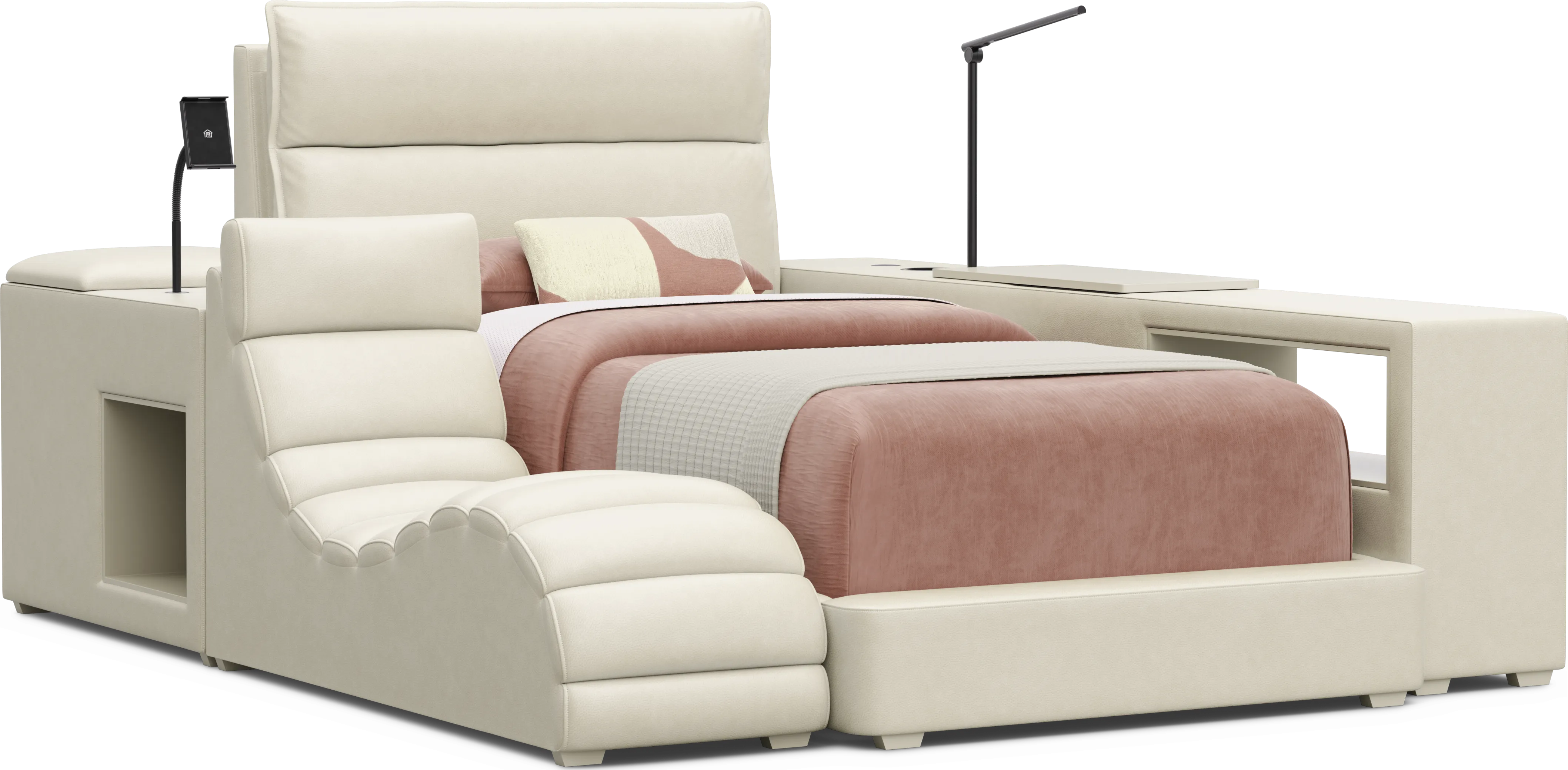 Kids Cloud9 Cream Twin Upholstered Bed with Nightstand, Lounger and Bookcase - Thumbnail - Image 1