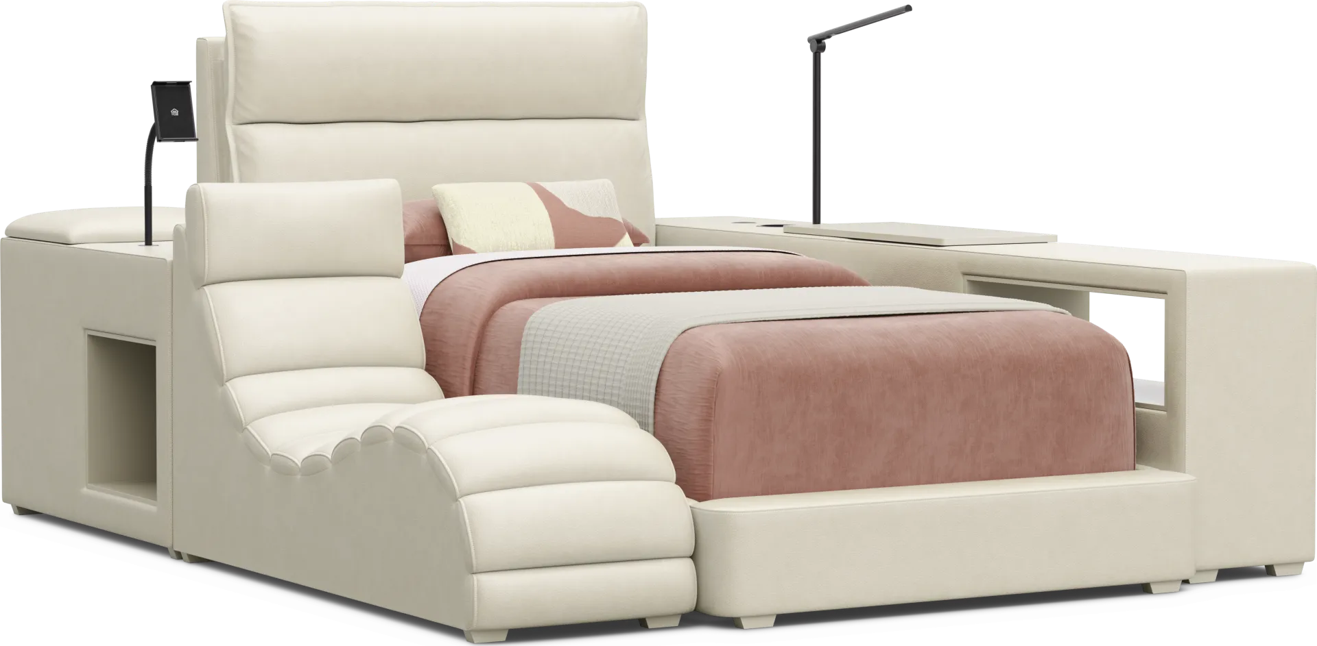 Kids Cloud9 Cream Twin Upholstered Bed with Nightstand, Lounger and Bookcase - Image 1