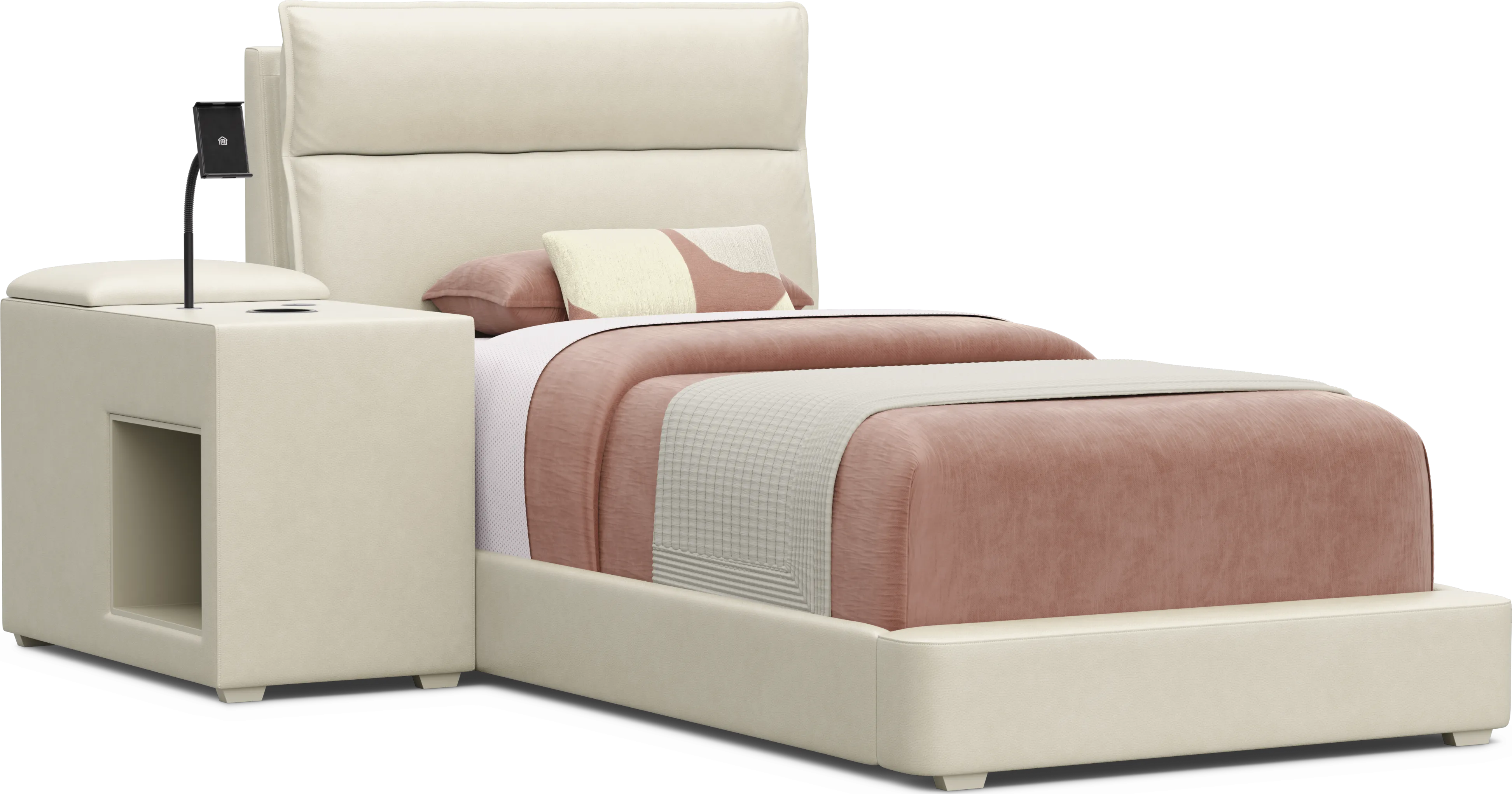Kids Cloud9 Cream Twin Upholstered Bed with Nightstand - Thumbnail - Image 1