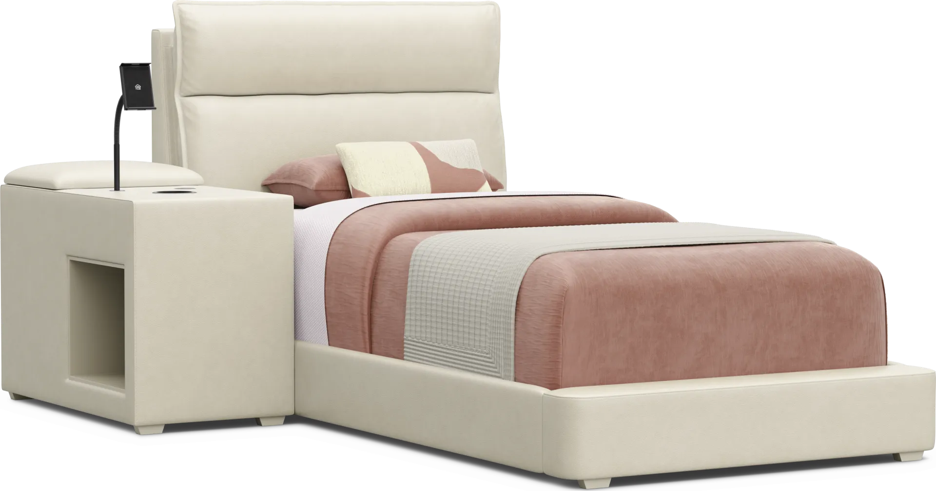 Kids Cloud9 Cream Twin Upholstered Bed with Nightstand - Image 1