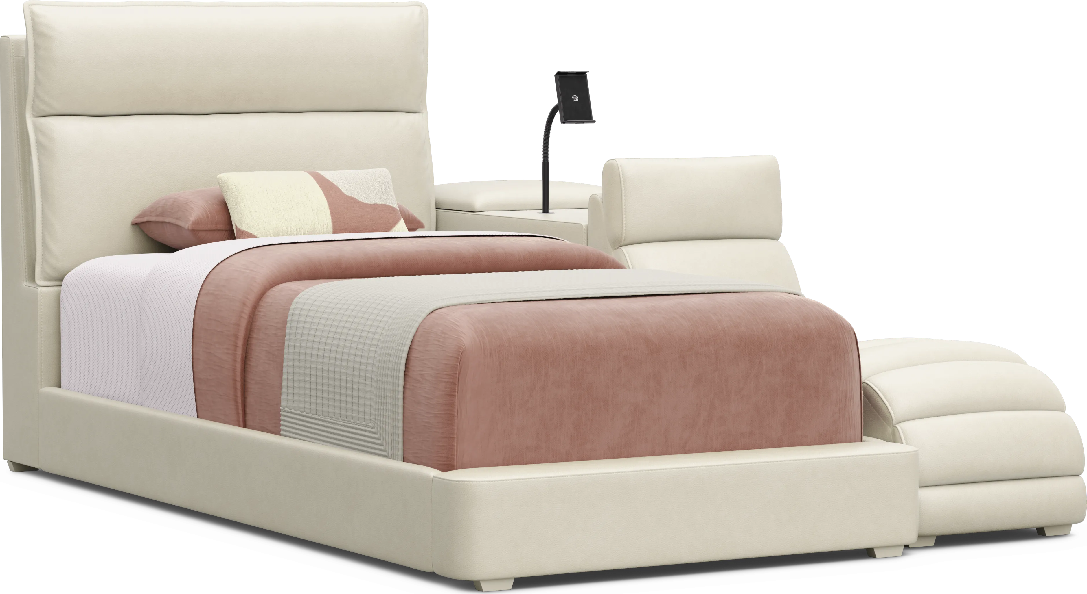 Kids Cloud9 Cream Twin Upholstered Bed with Nightstand and Lounger - Thumbnail - Image 1