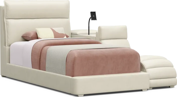 Kids Cloud9 Cream Twin Upholstered Bed with Nightstand and Lounger