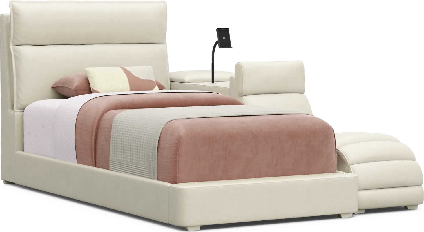 Kids Cloud9 Cream Twin Upholstered Bed with Nightstand and Lounger