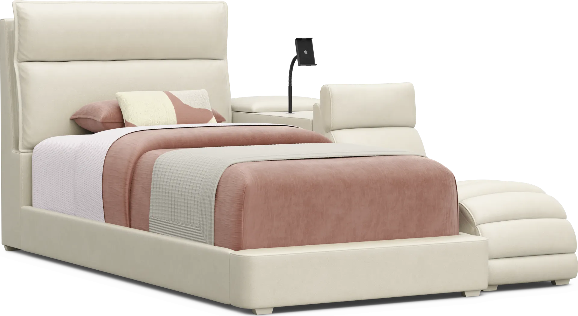 Kids Cloud9 Cream Twin Upholstered Bed with Nightstand and Lounger - Image 1