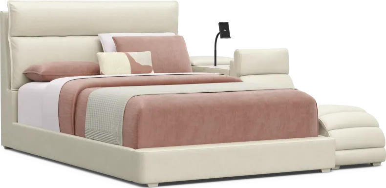 Kids Cloud9 Cream Full Upholstered Bed with Nightstand and Lounger